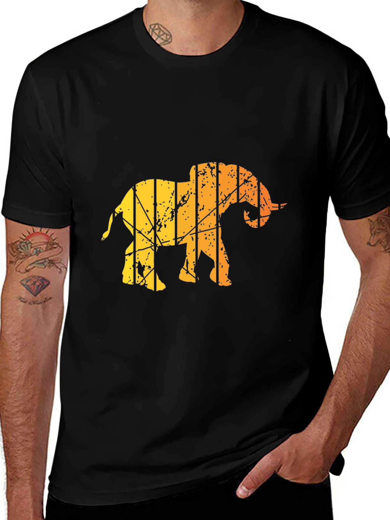 Variant 3 of Men's Black T-Shirt - Abstract Elephant Graphic
