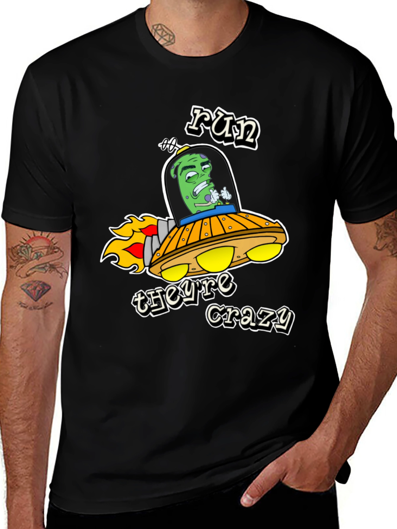 Variant 23 of Run They're Crazy Alien Graphic Tee