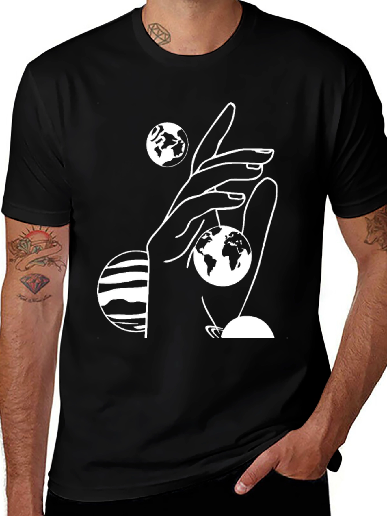 Celestial Hands Graphic Tee - Black Cotton Shirt