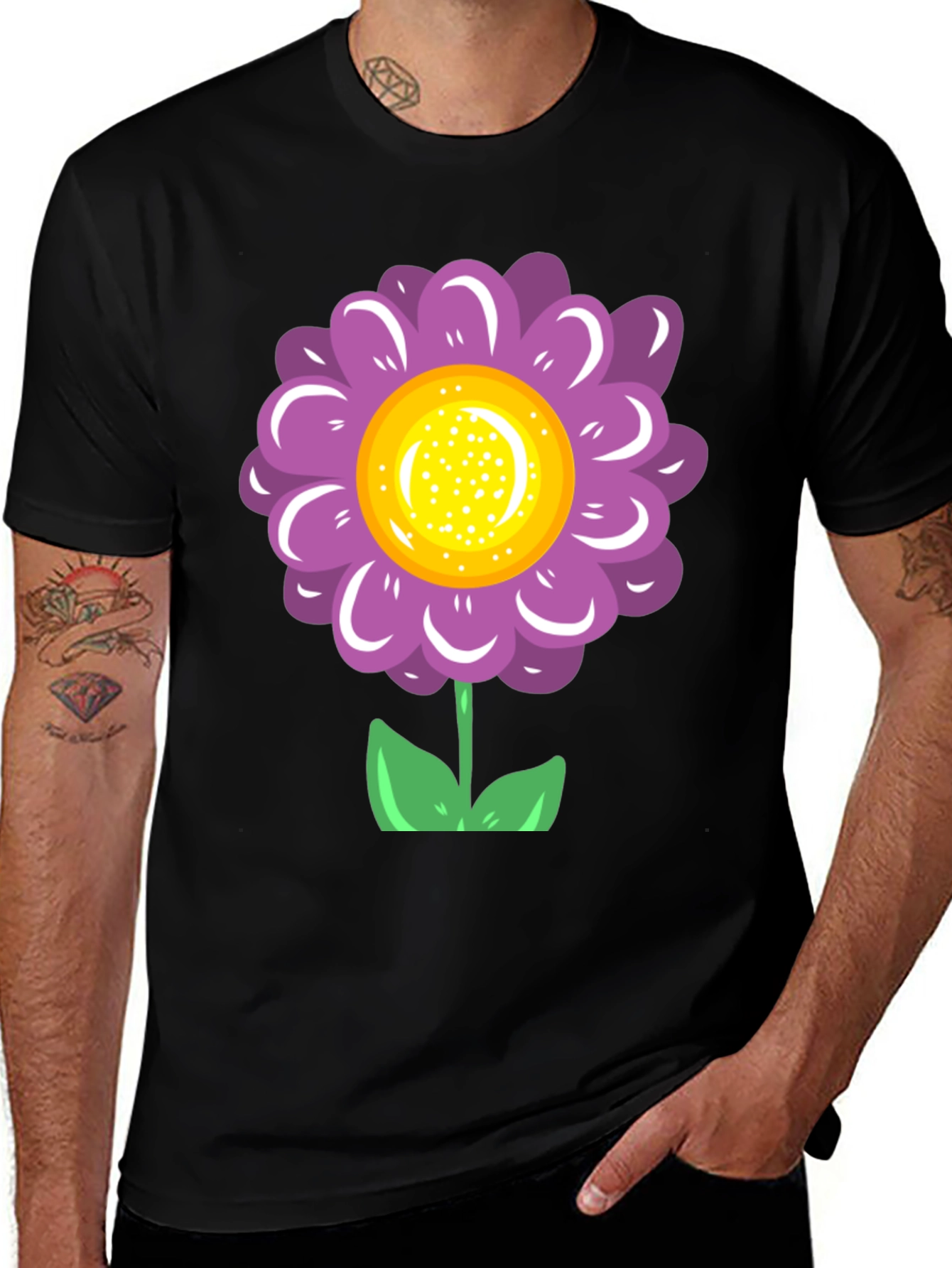 Variant 8 of Flower Power T-Shirt - Black Cotton Tee