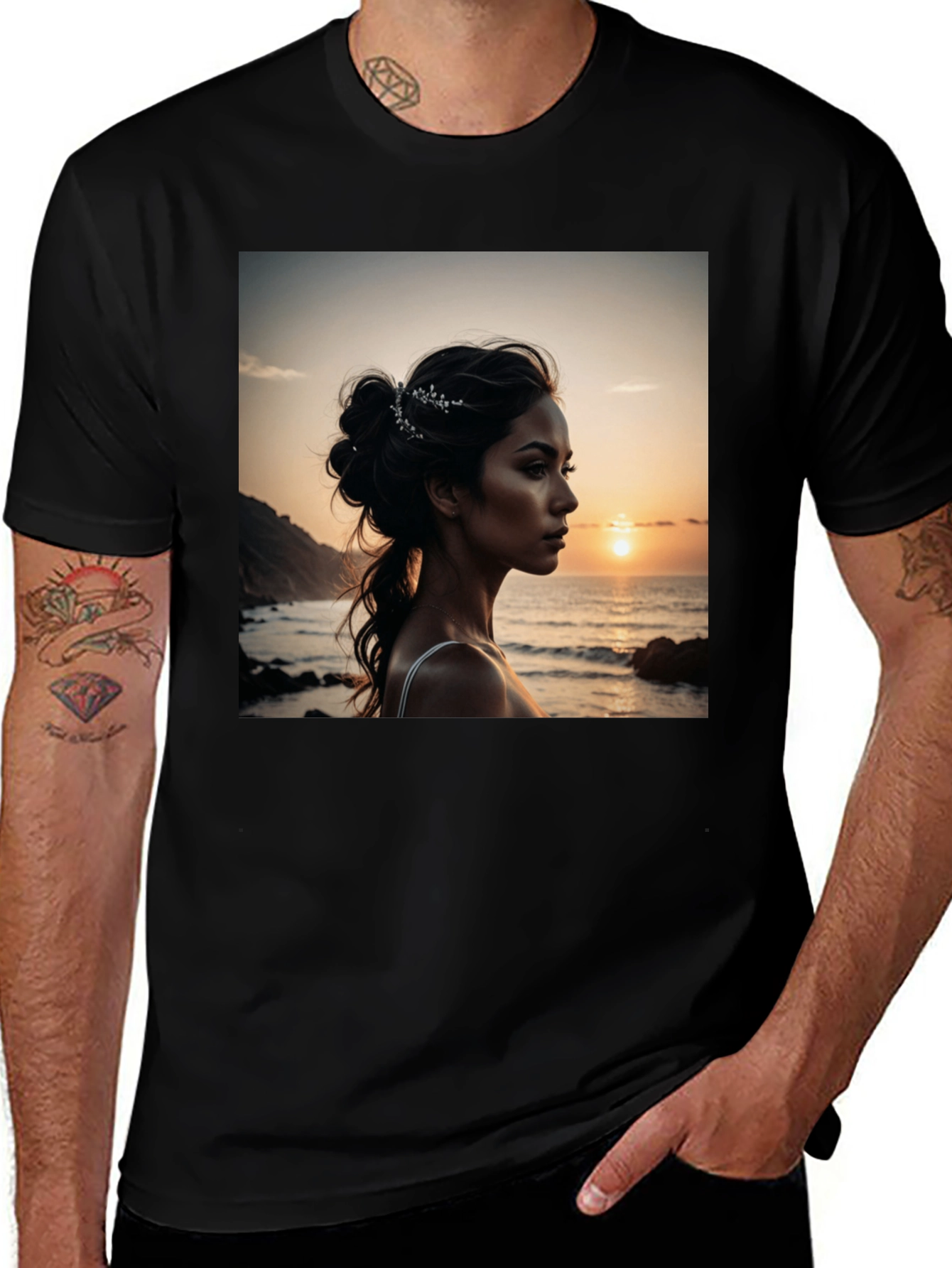 Variant 13 of Sunset Beauty Graphic Tee - Classic Black Cotton