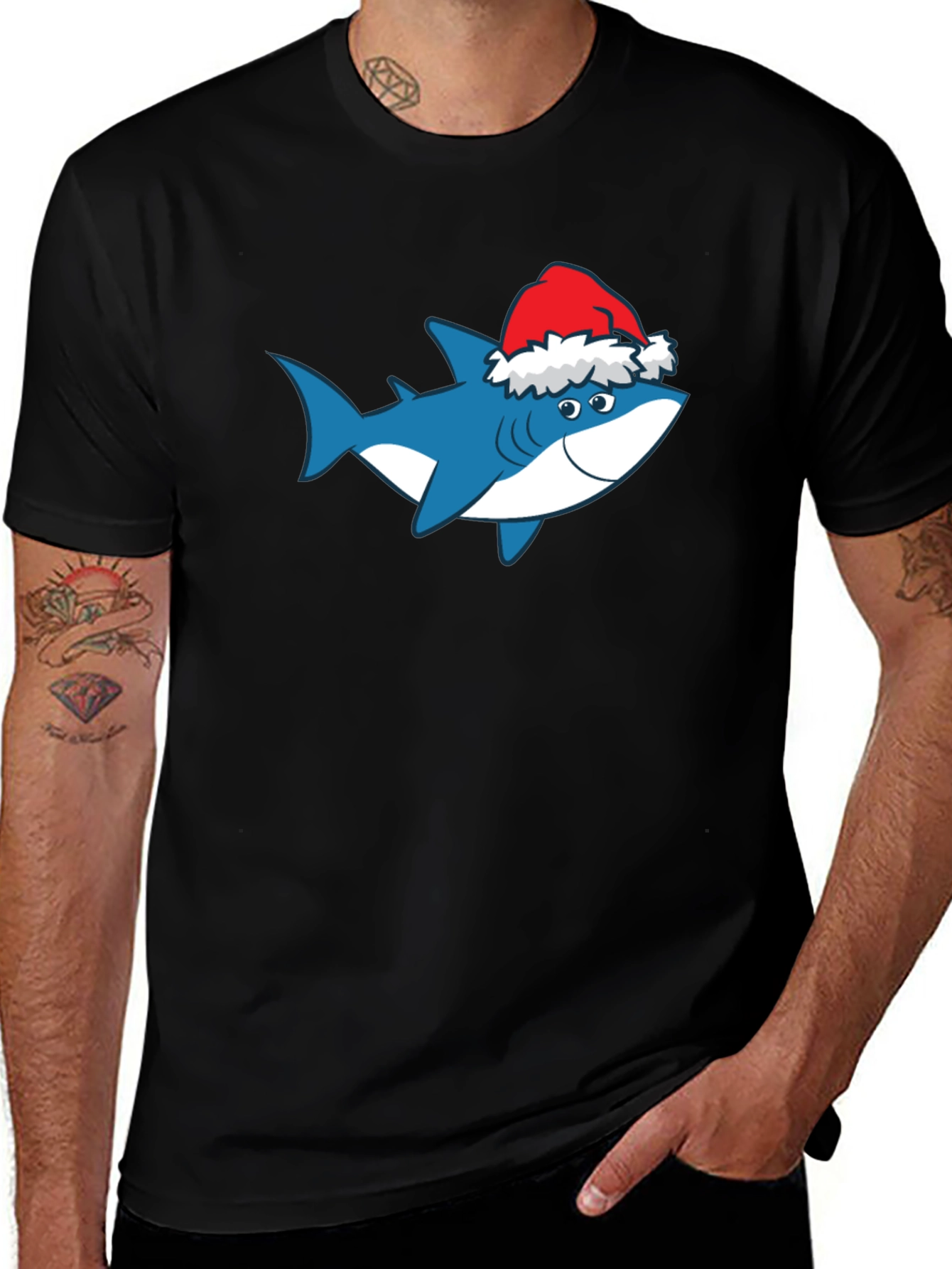 Variant 3 of Shark Christmas T-Shirt Holiday Tee Santa Hat