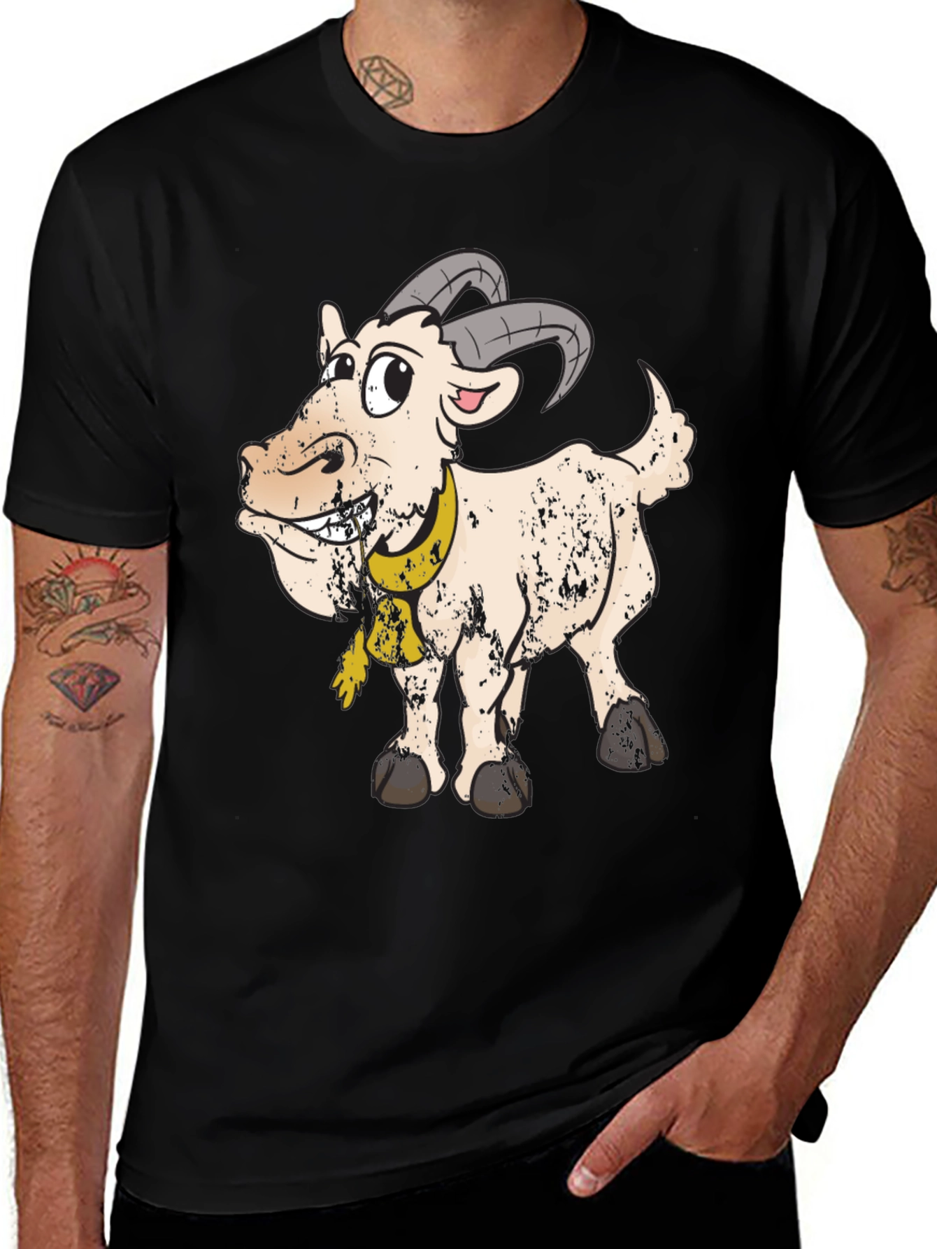 Variant 3 of Goofy Goat Graphic Tee - Black Cotton Blend T-Shirt
