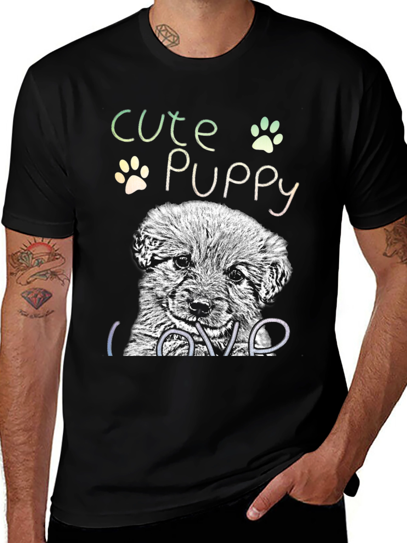 Black Cute Puppy Graphic T-Shirt - Dog Lover Tee main image