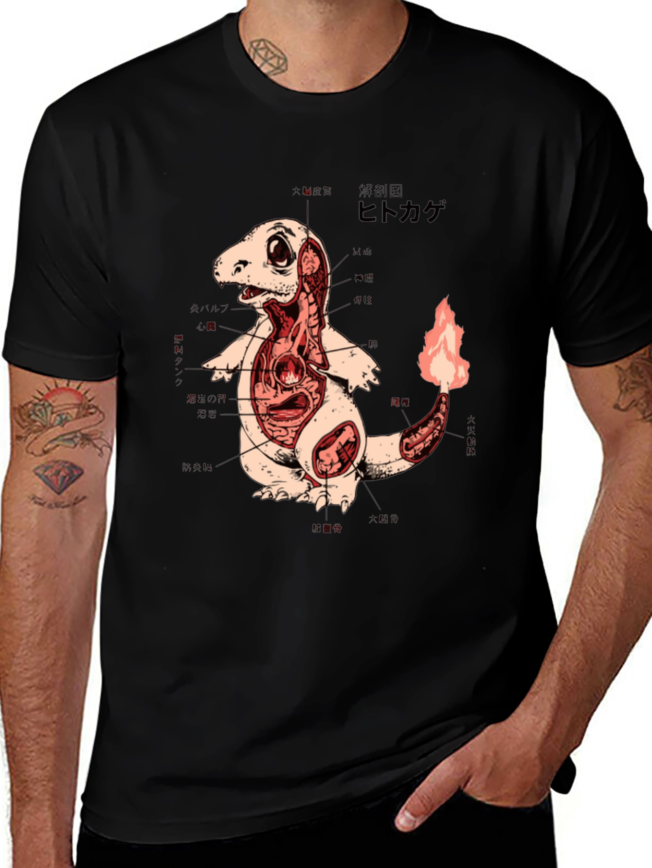 Variant 20 of Anatomy Charmander Black T-Shirt