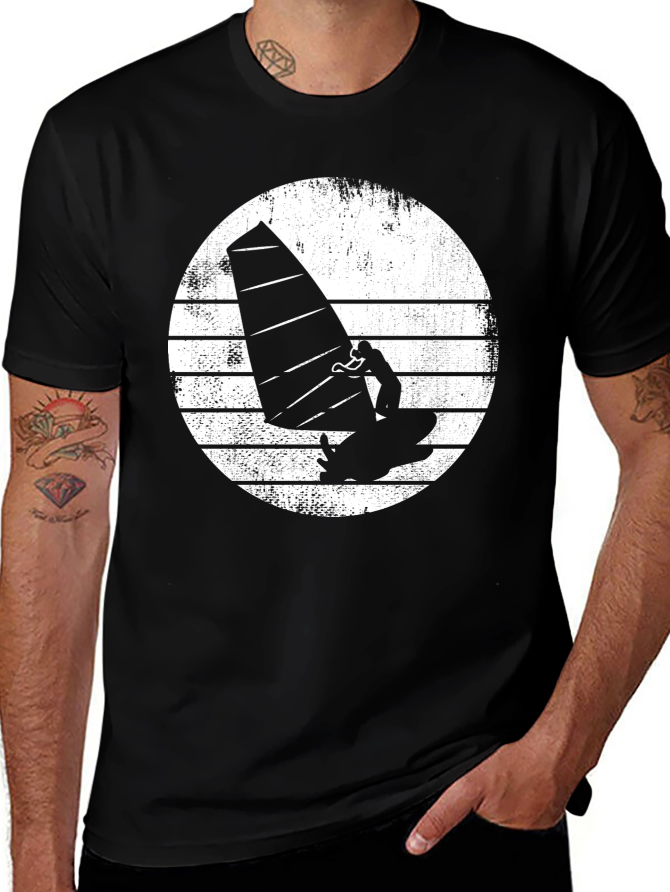 Variant 29 of Windsurfer Graphic Tee - Black Cotton T-Shirt
