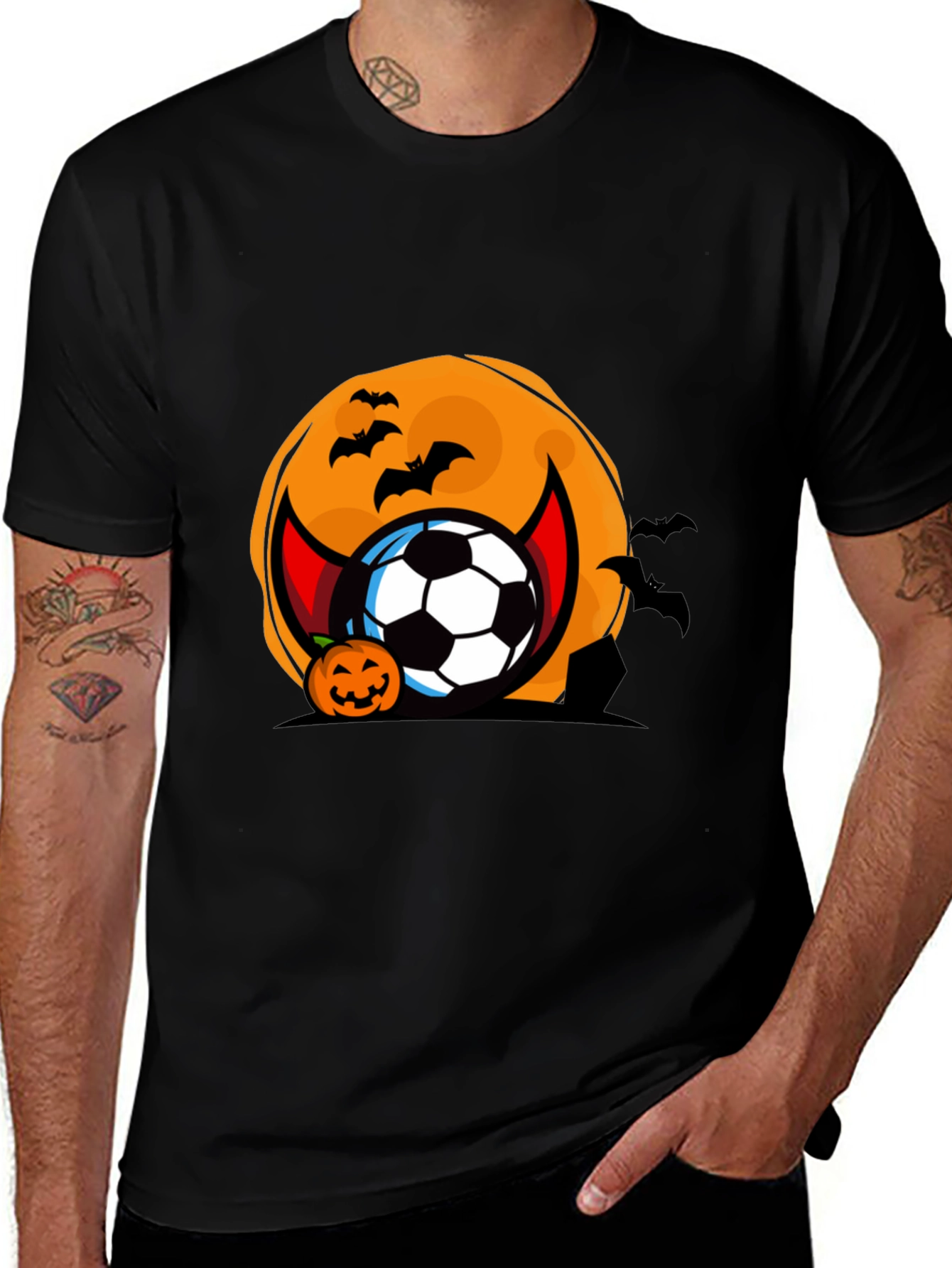 Halloween Soccer Ball Devil Horns T-Shirt