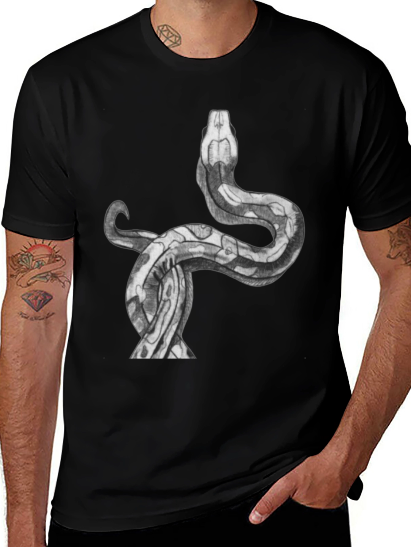Snake Print Black T-Shirt