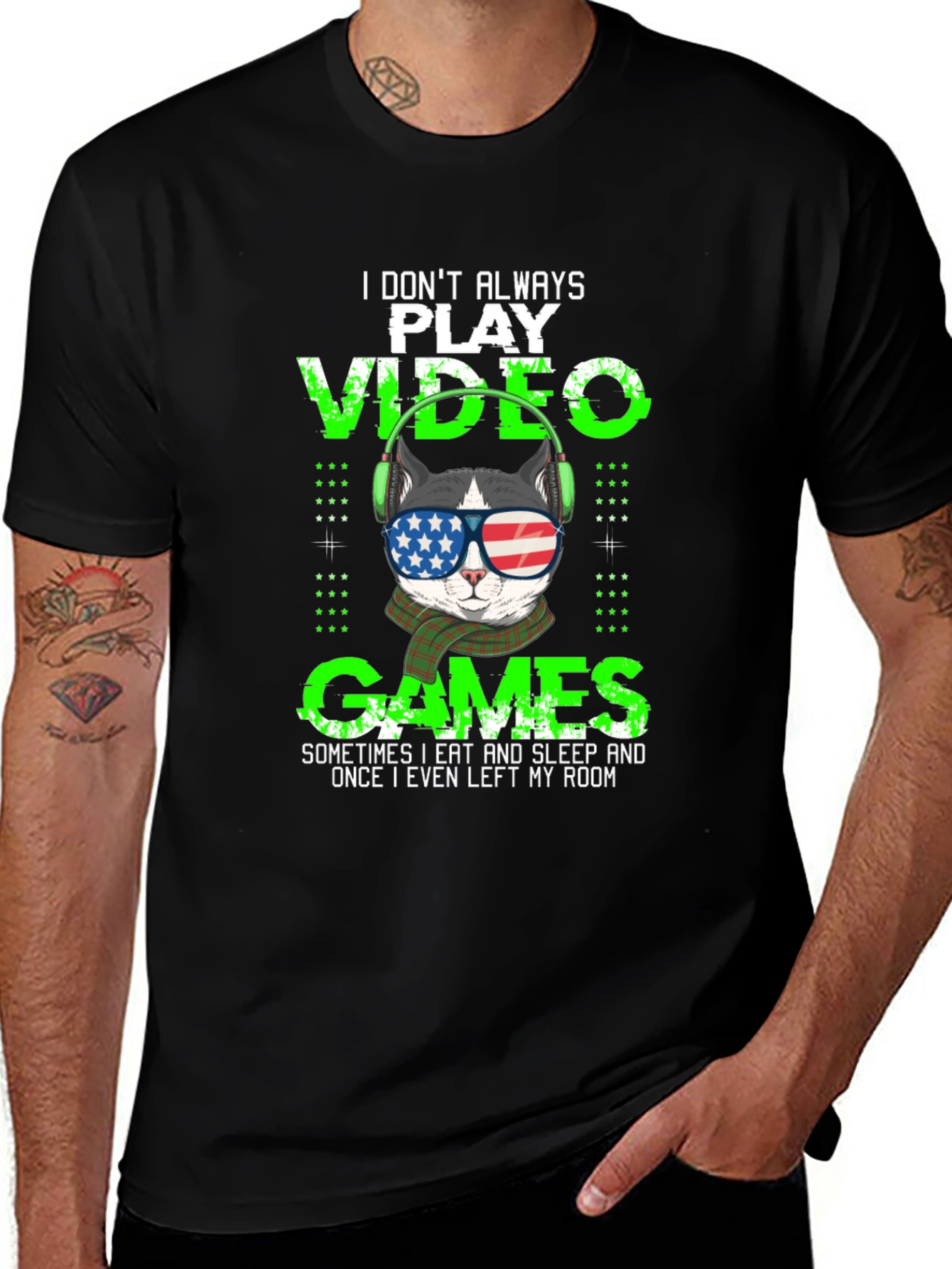 Variant 28 of Gamer Cat T-Shirt - American Flag Sunglasses