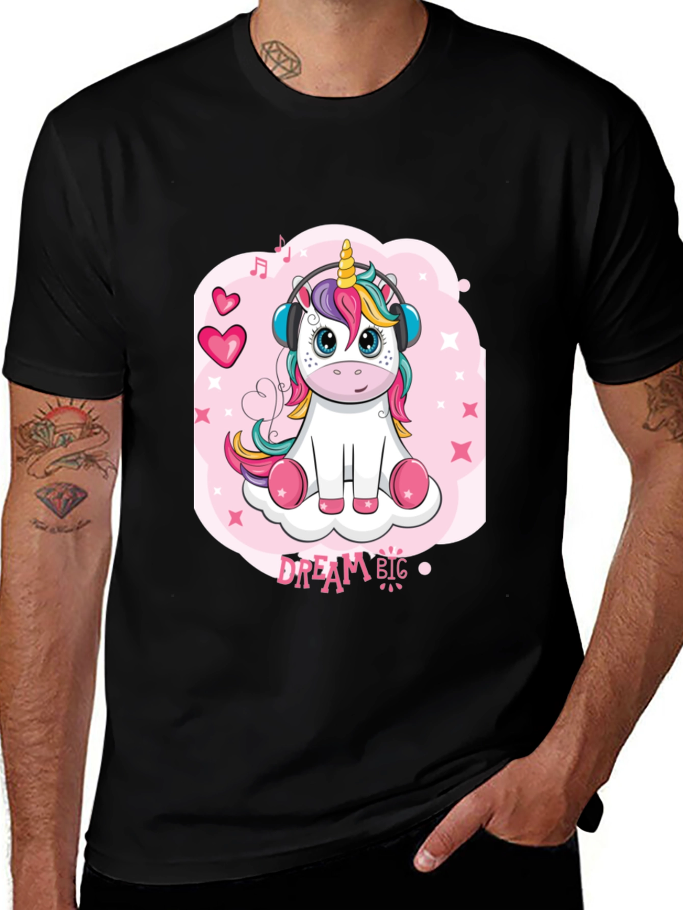 Variant 26 of Cute Unicorn 'Dream Big' Black T-Shirt