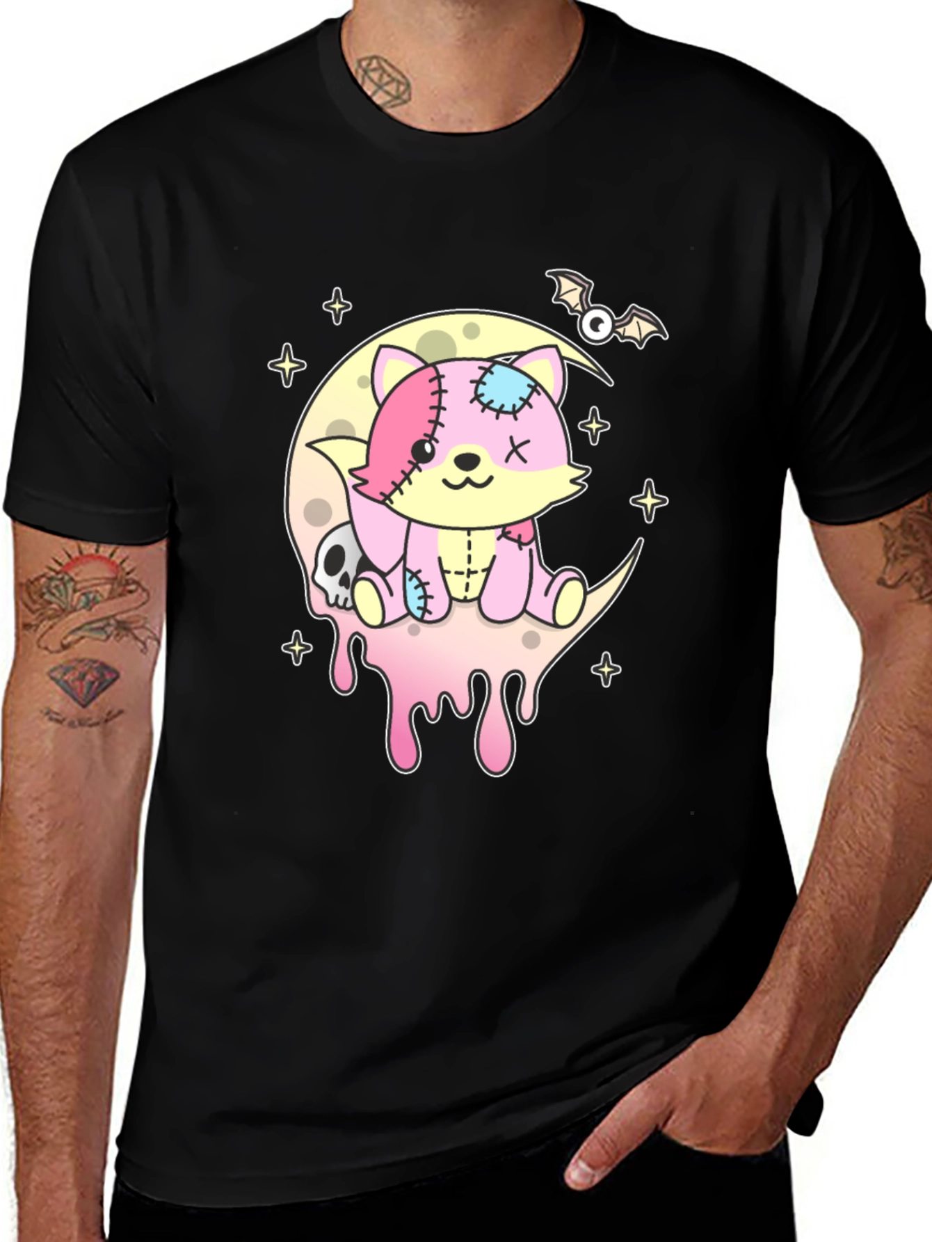 Cute Pastel Goth Zombie Cat on Moon T-Shirt