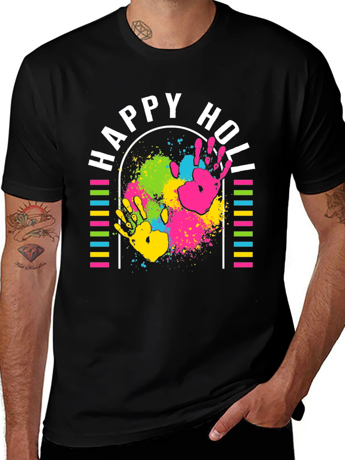 Happy Holi T-Shirt - Colorful Handprints Design