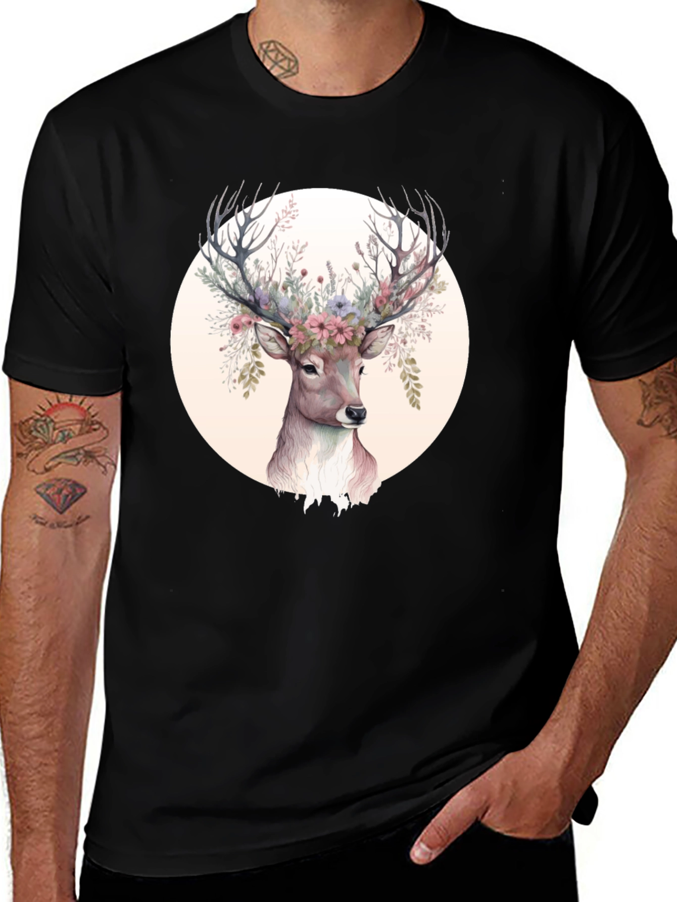 Variant 21 of Deer Floral Crown Graphic Tee