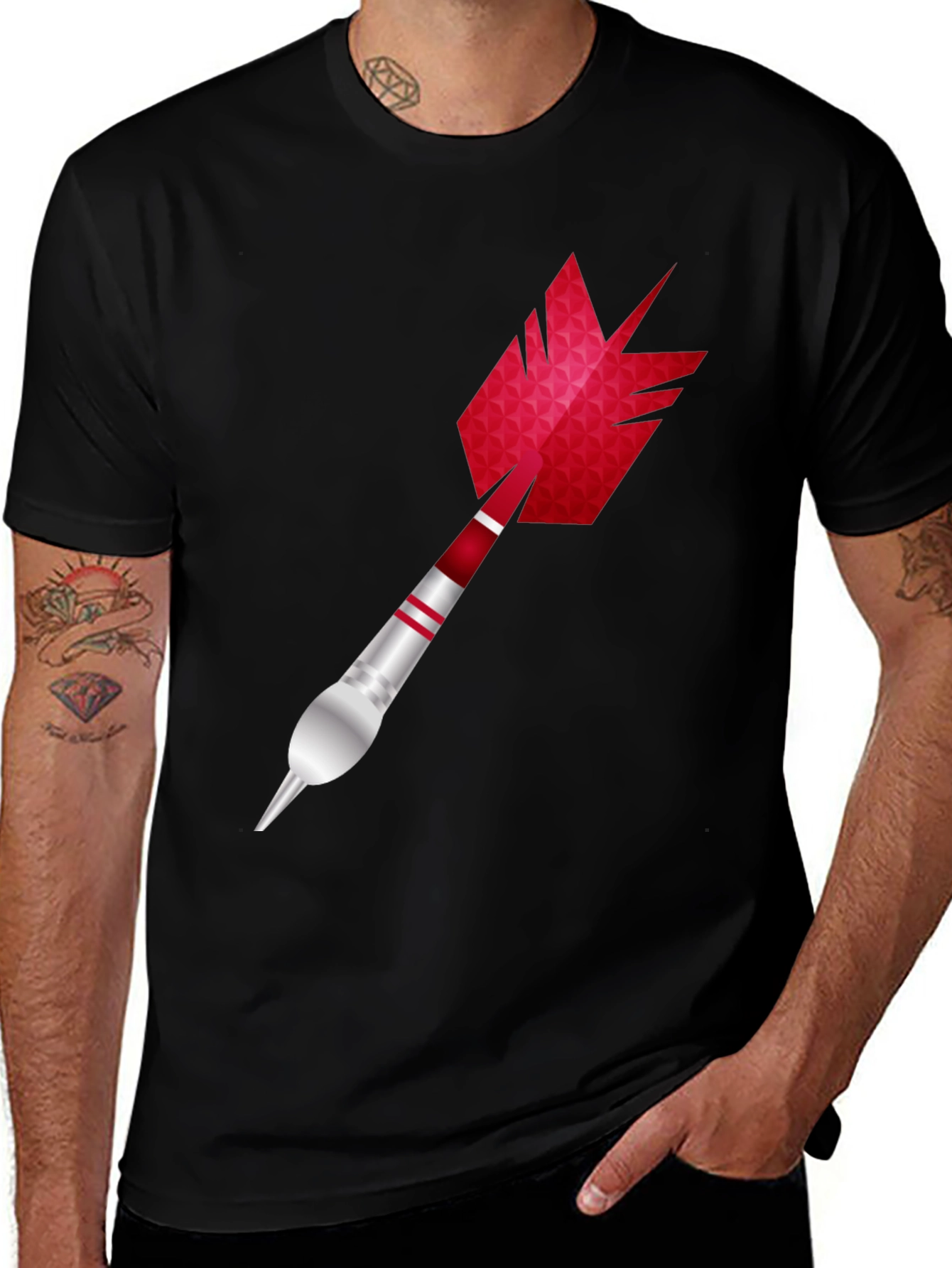 Variant 10 of Dart T-Shirt - Black Cotton Blend with Unique Dart Graphic
