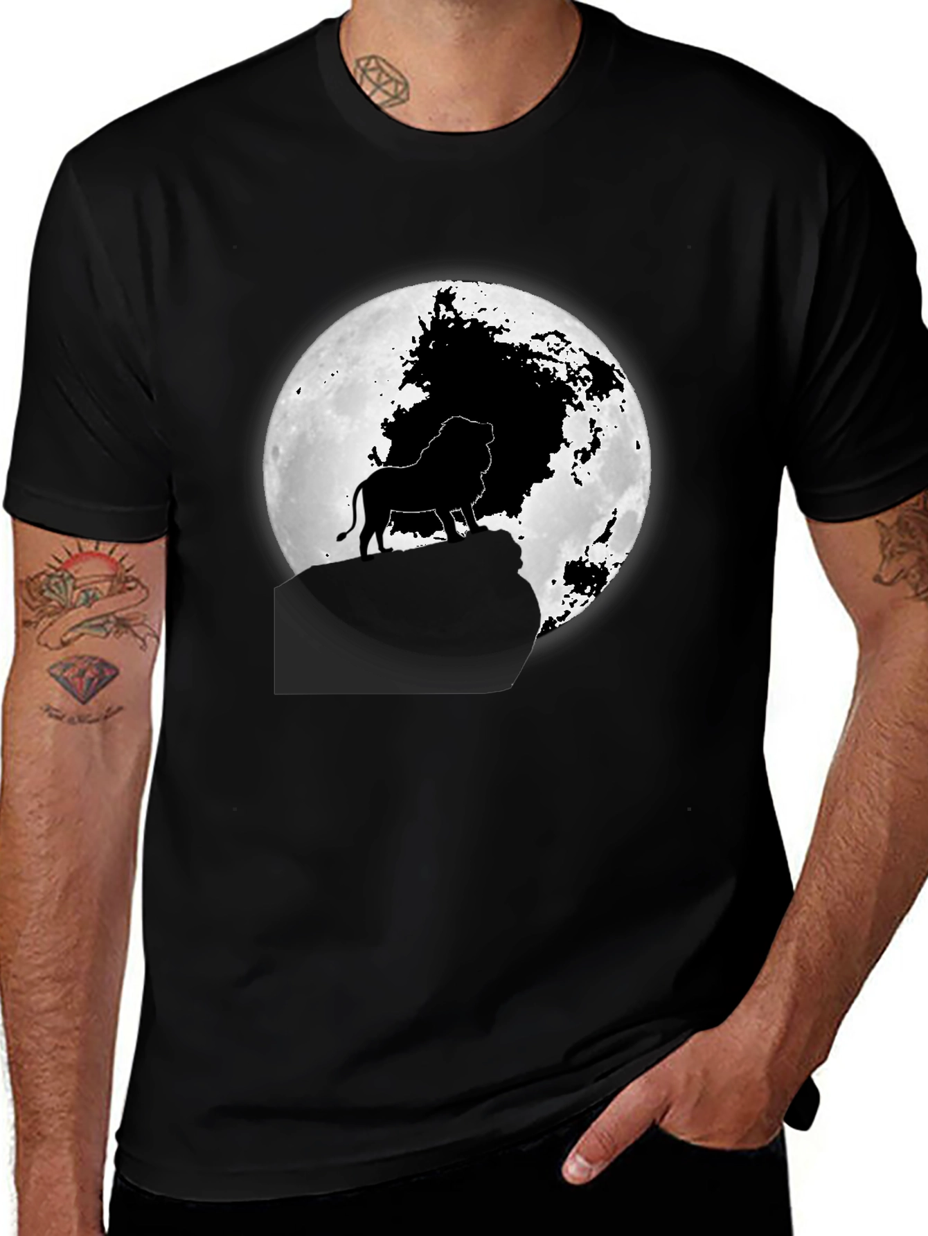 Variant 21 of Lion King Moon Graphic Tee - Black Cotton T-Shirt