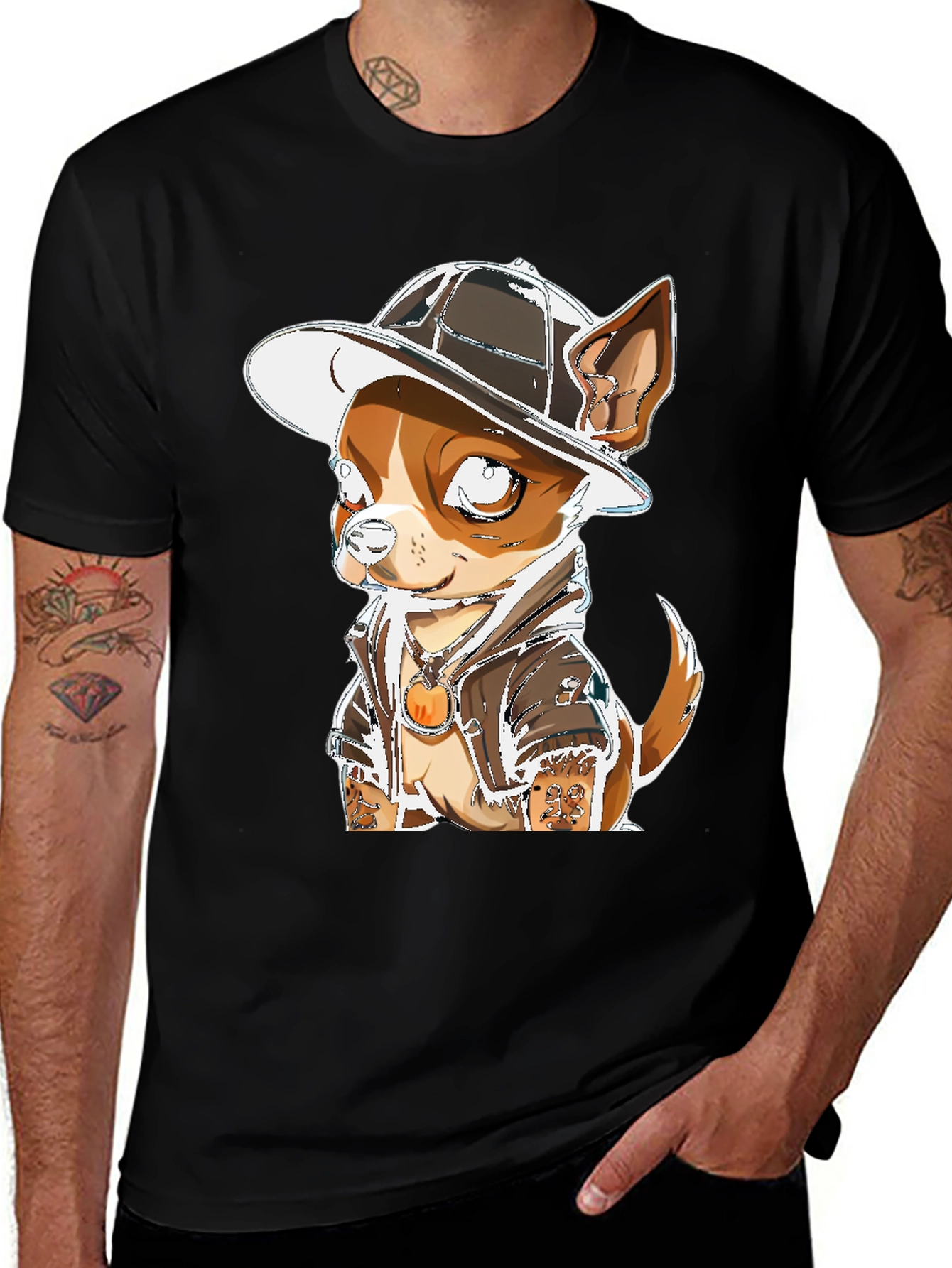 Dog with Hat Graphic Tee - Cool Canine Fashion