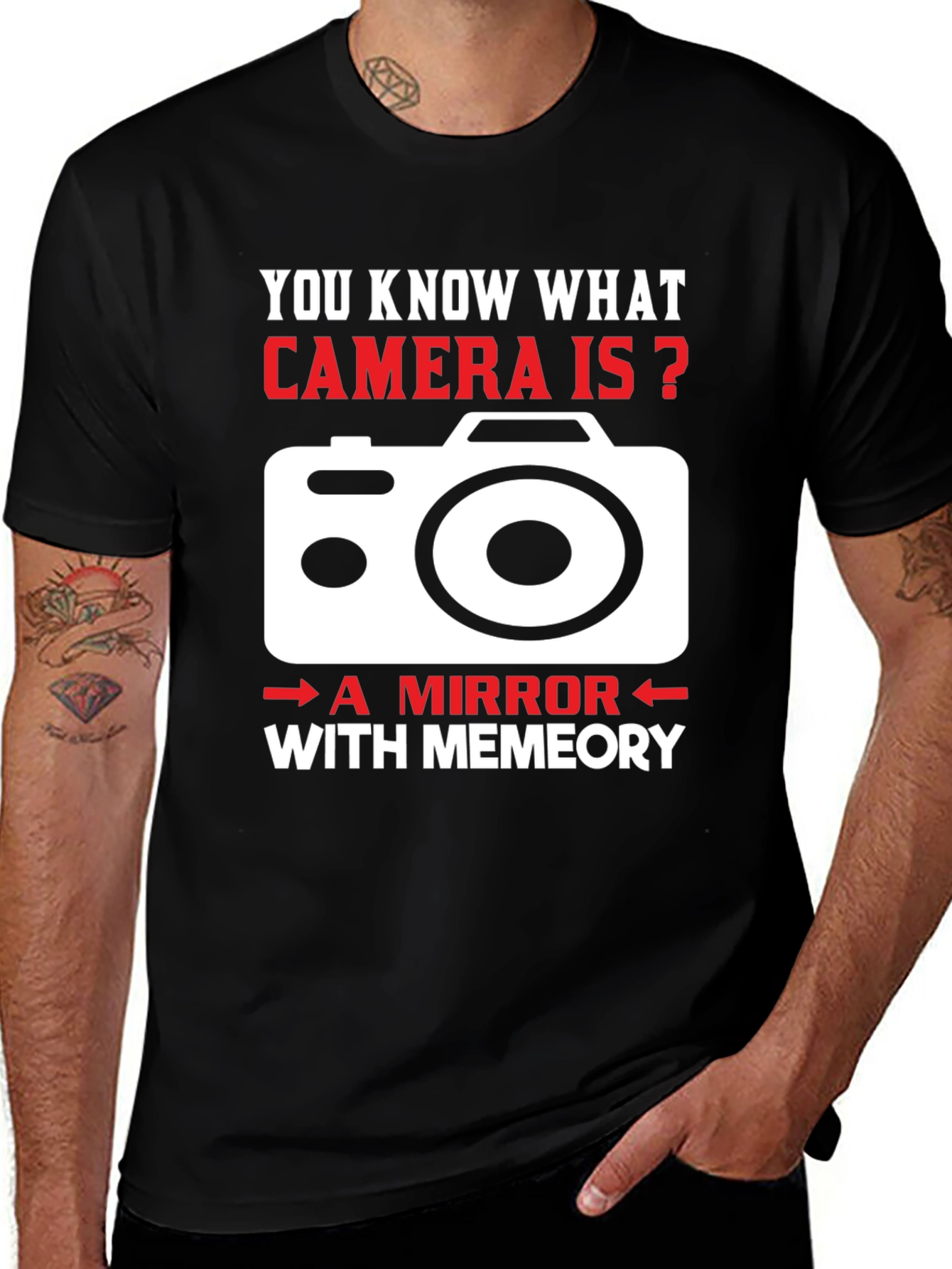 Variant 8 of Funny Camera Mirror Meme Black T-Shirt