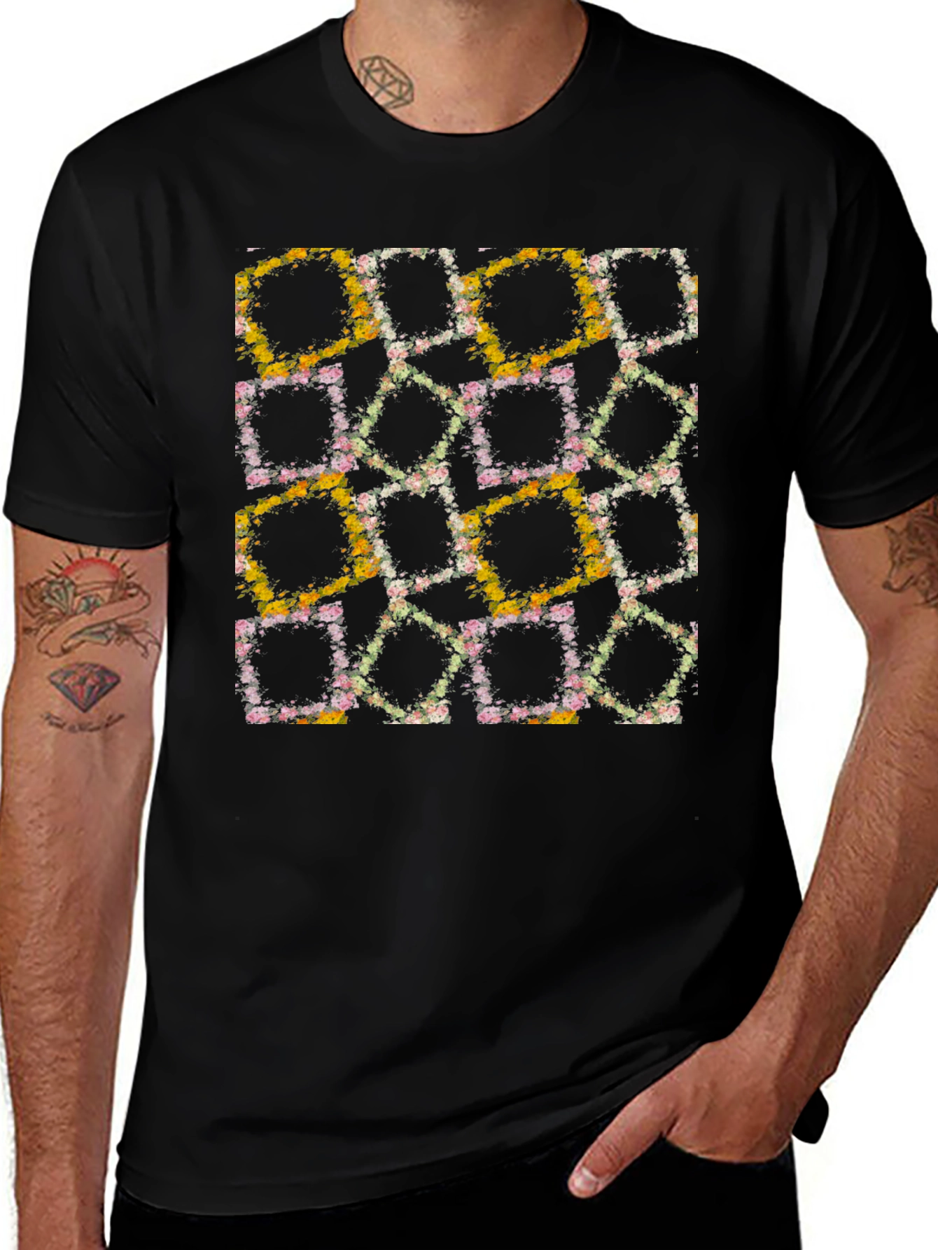 Variant 23 of Floral Squares Graphic Tee - Unique Design