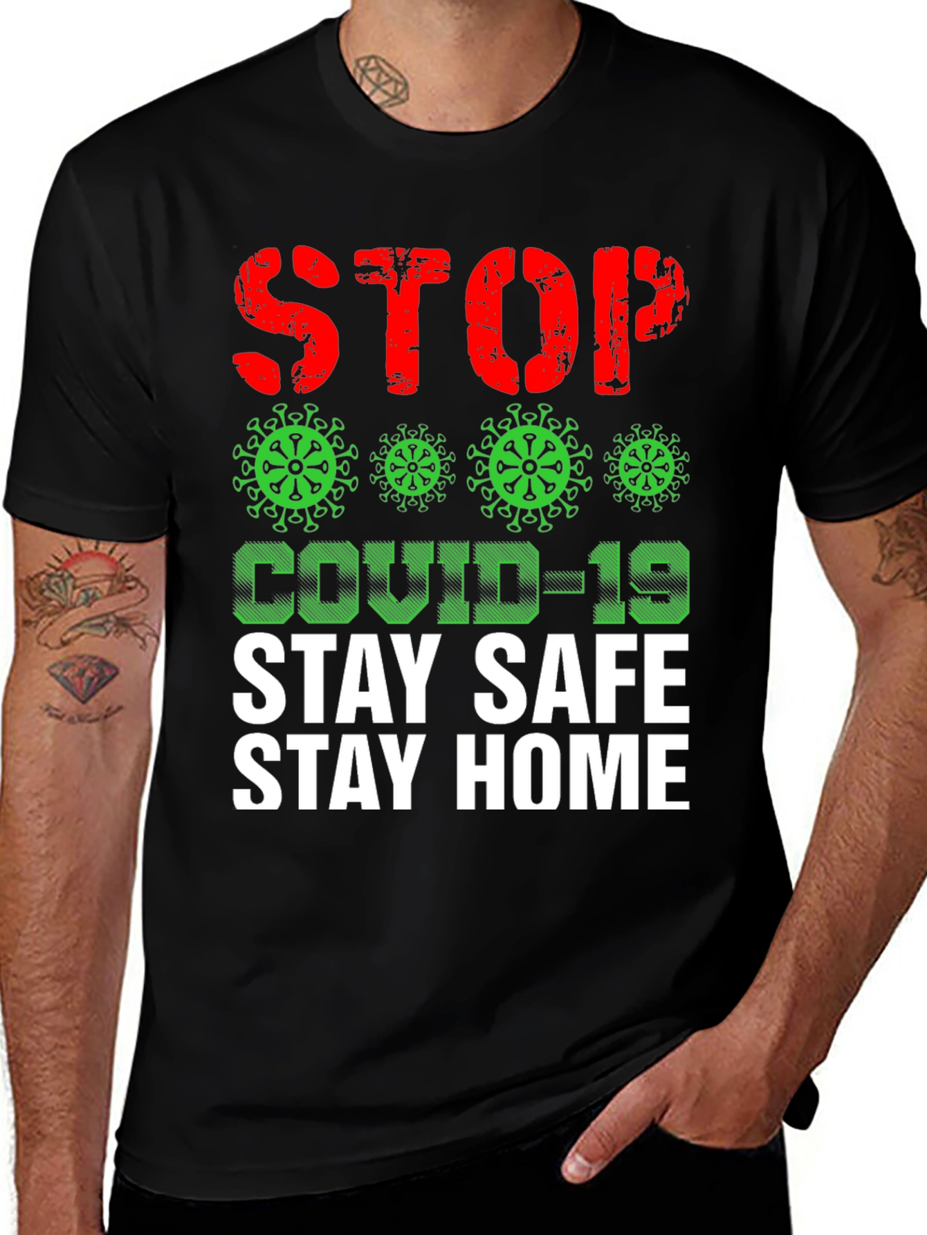 Variant 11 of Stop COVID-19 T-Shirt - Stay Safe, Stay Home