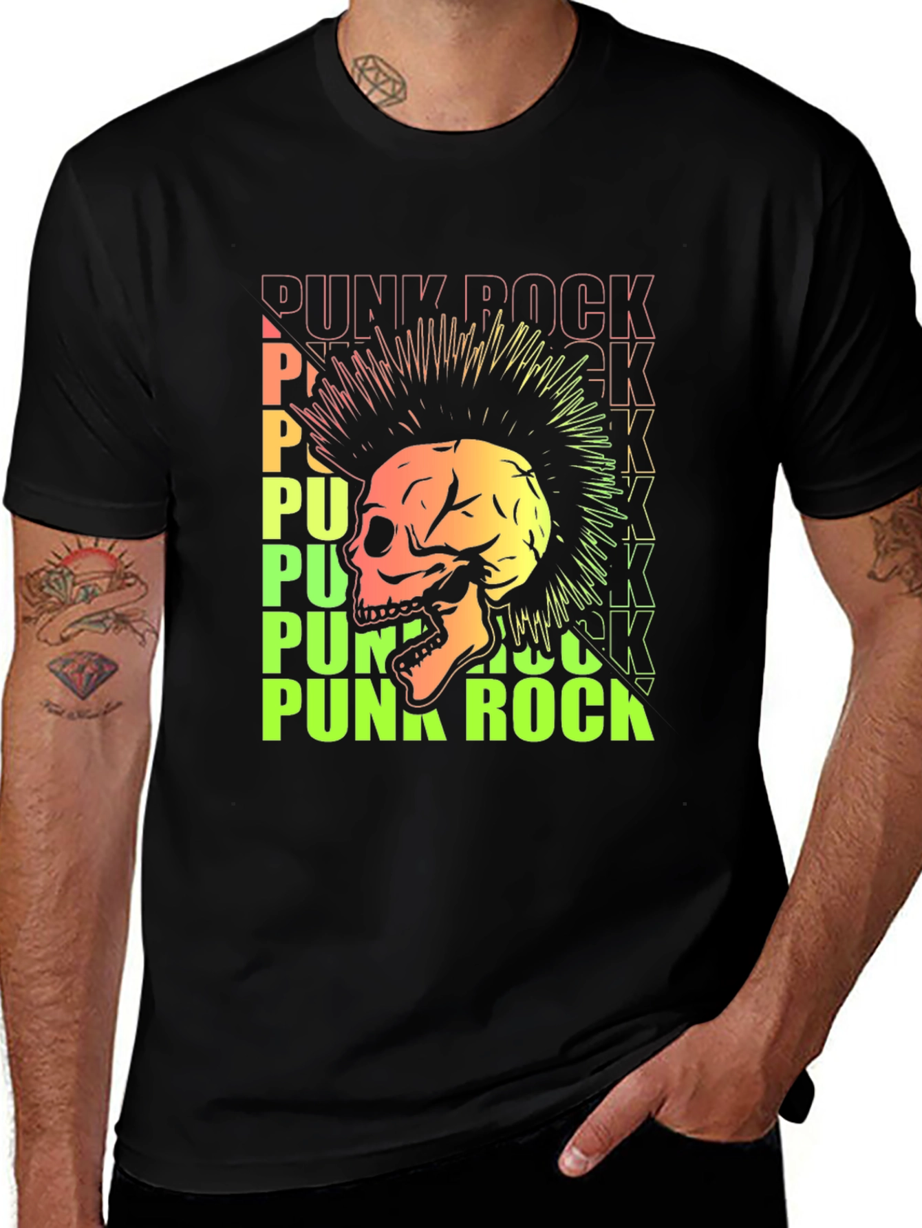 Black Punk Rock Skull Graphic Tee - Edgy Style main image