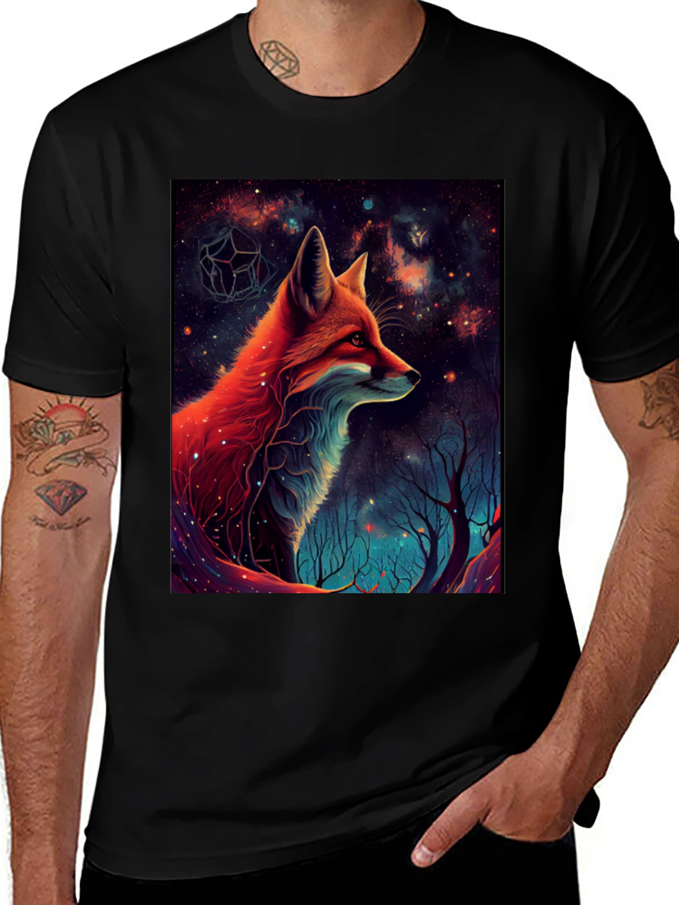 Variant 8 of Cosmic Fox Graphic Tee - Men's Black T-Shirt