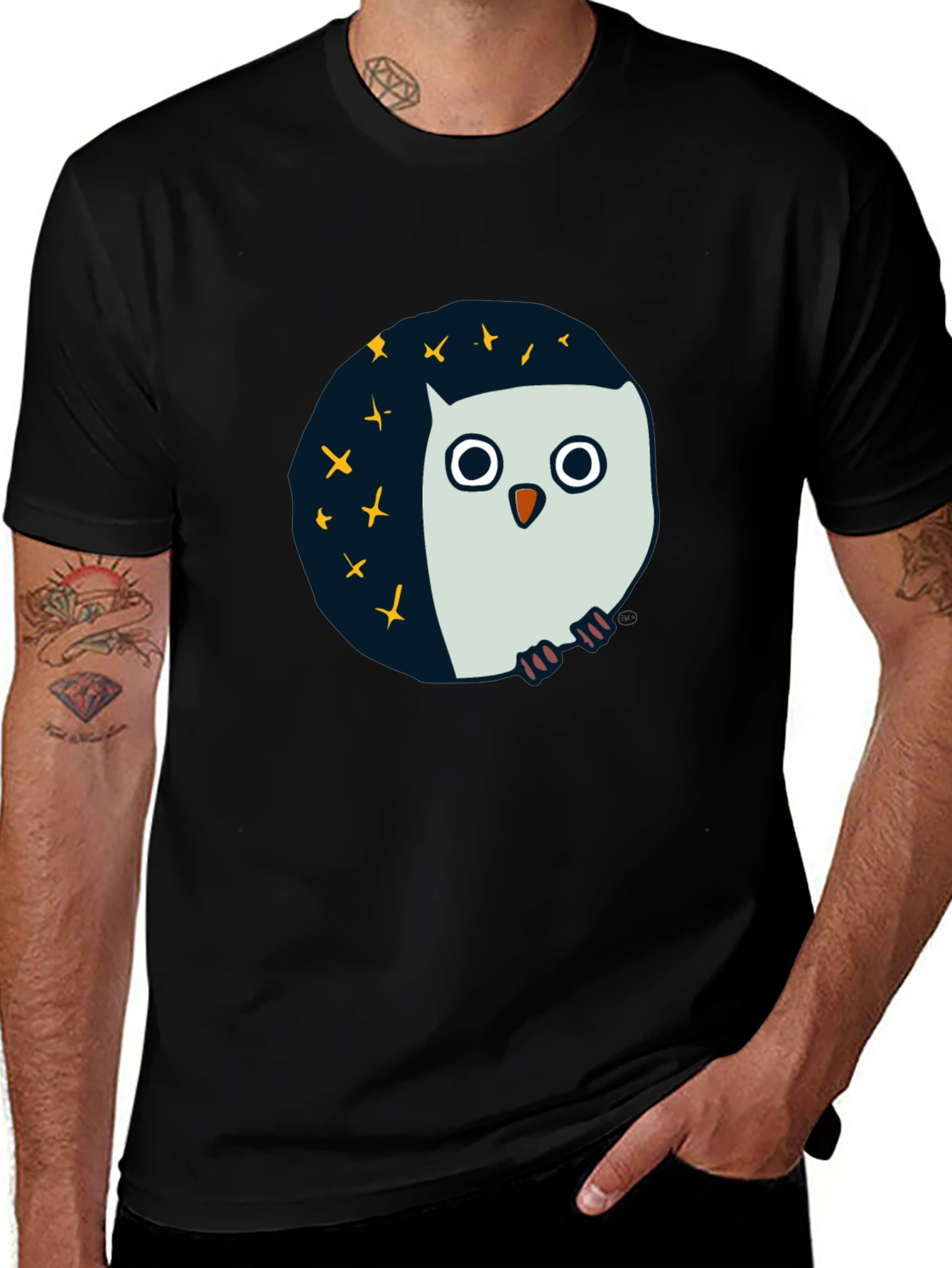 Owl Starry Night Black T-Shirt