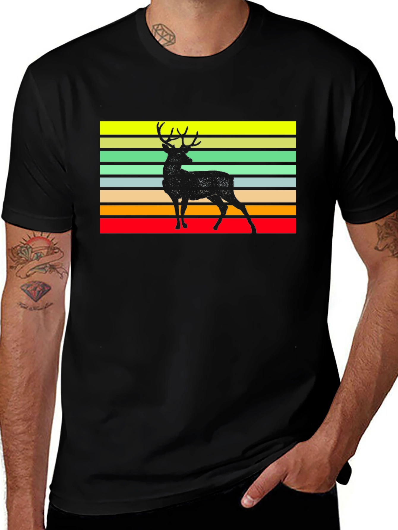 Variant 8 of Retro Deer Graphic Tee - Black Casual Shirt