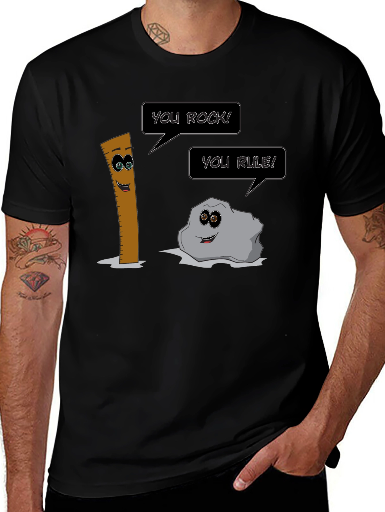 Variant 20 of Funny Pun T-Shirt: "You Rock! You Rule!"