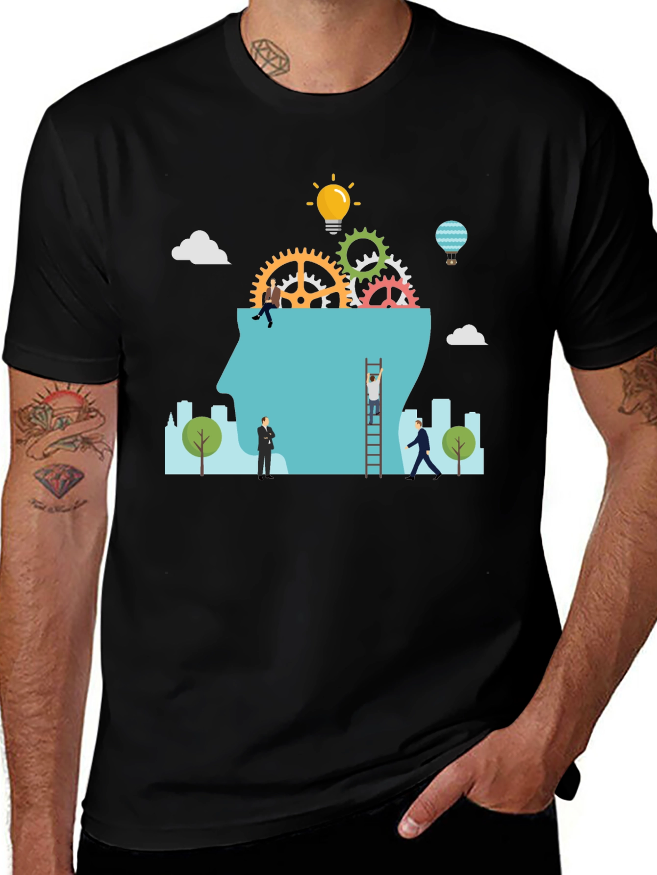 Variant 25 of Creative Mindset T-Shirt: Brain Gears & Idea Bulb