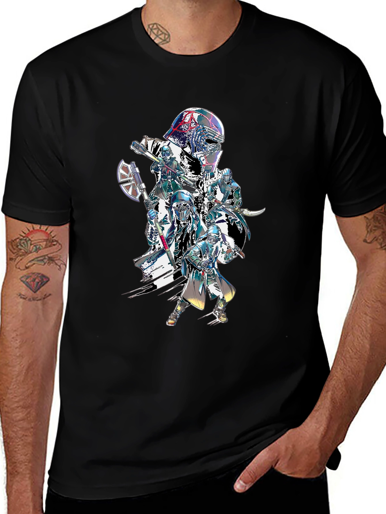 Variant 21 of Sci-Fi Warrior Graphic Print Black T-Shirt