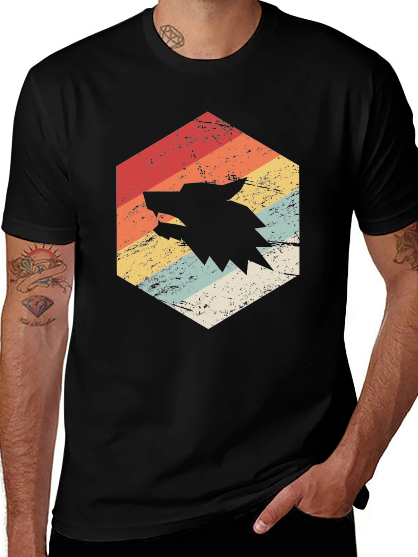 Variant 7 of Retro Wolf Graphic Tee - Vintage Style T-Shirt