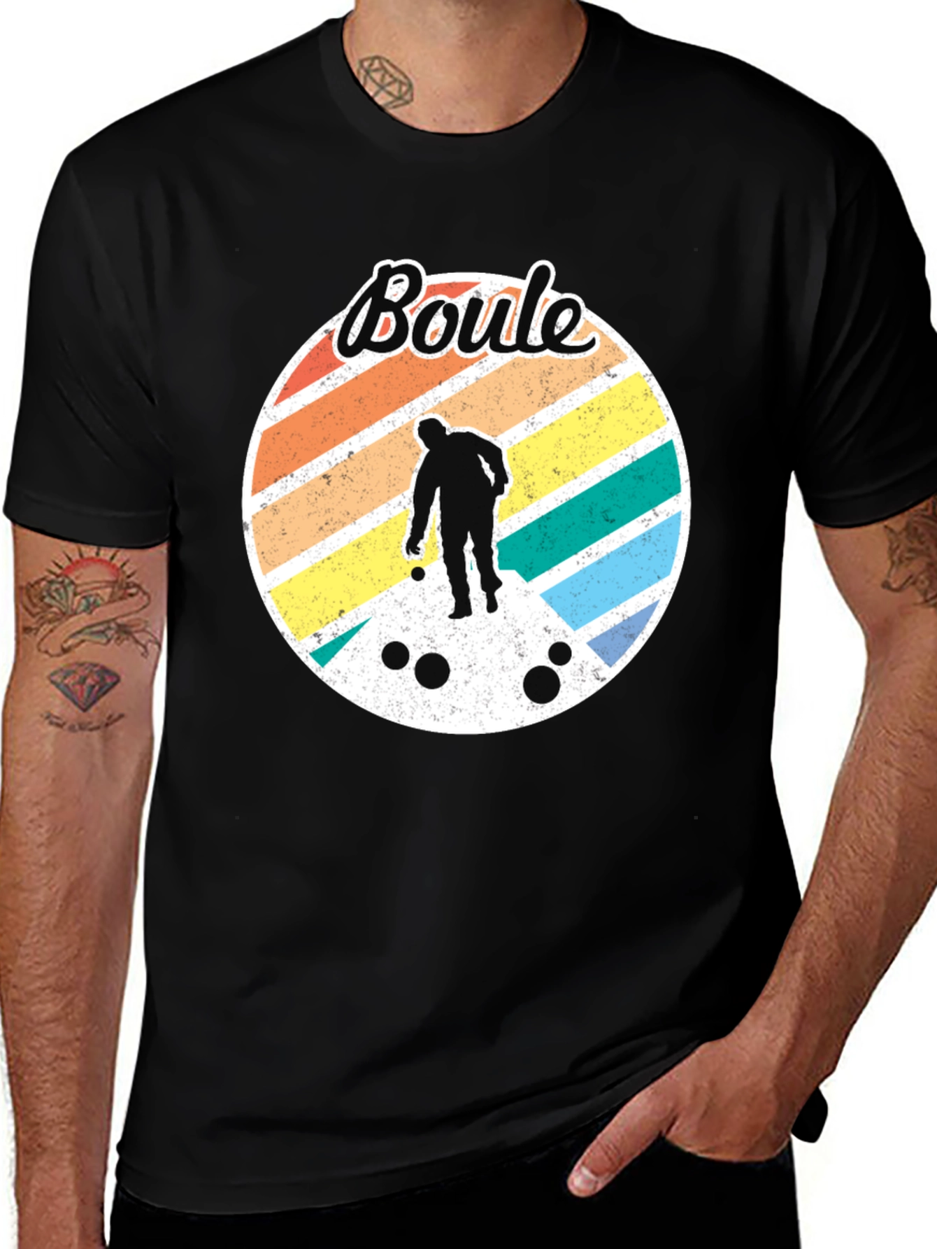 Retro Boule Player Graphic Tee - Black