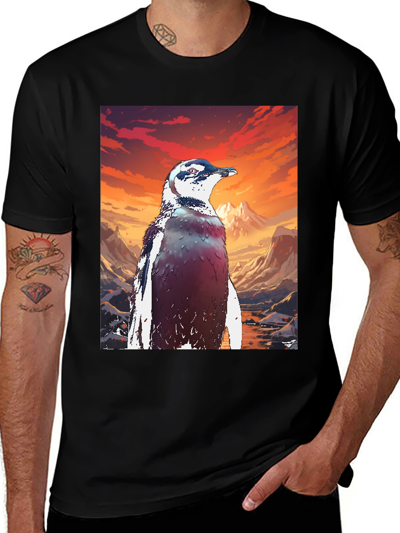 Variant 23 of Penguin Sunset Graphic Tee - Cool Animal Art T-Shirt