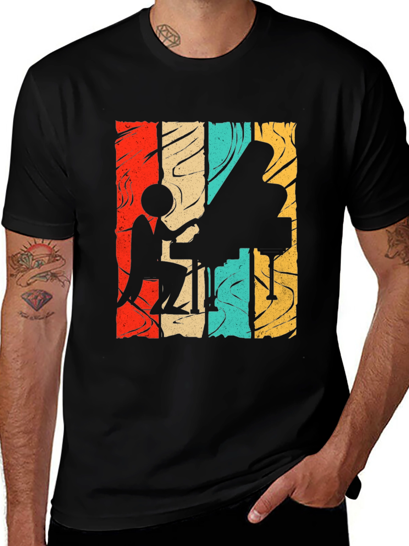 Variant 4 of Retro Piano Player Graphic Tee - Classic Style