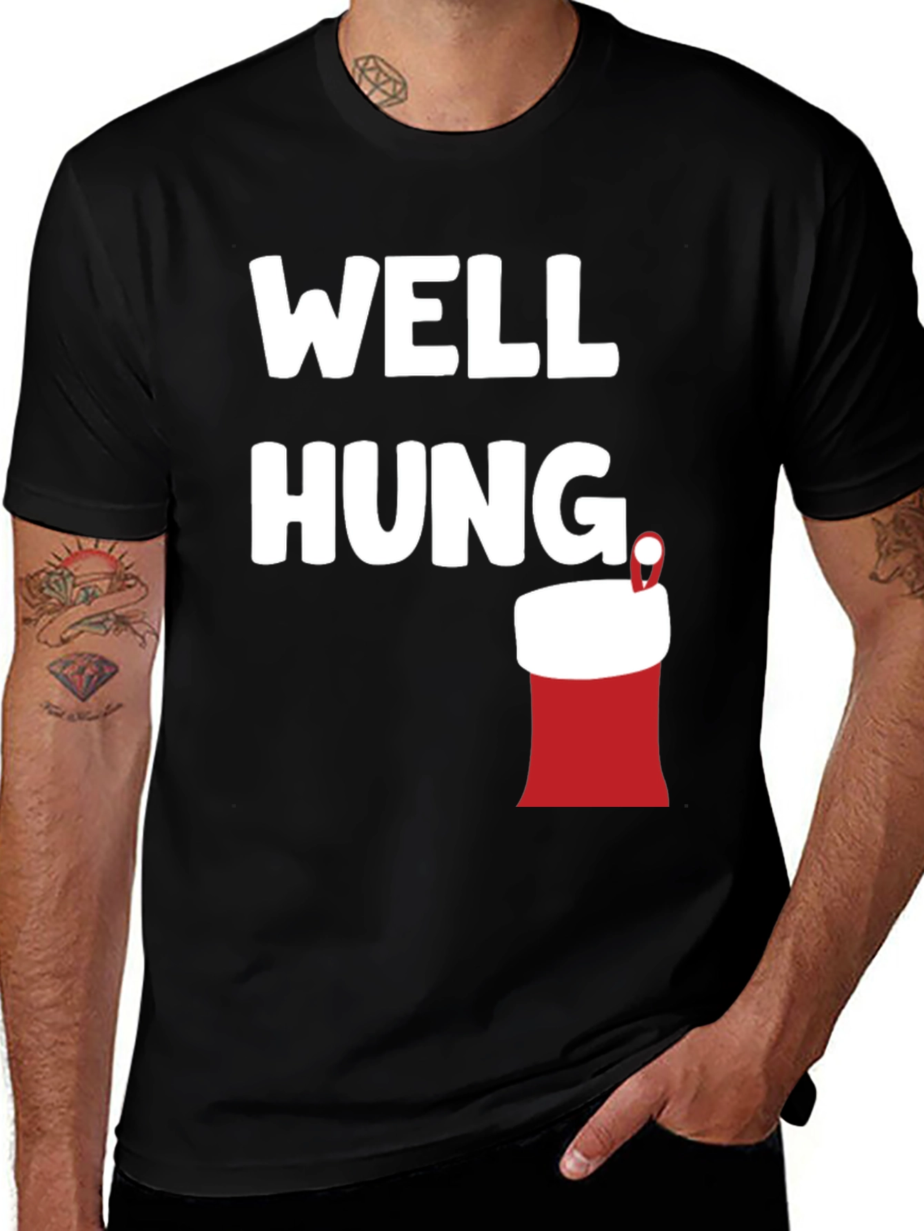 Variant 8 of Well Hung Christmas Stocking Graphic T-Shirt
