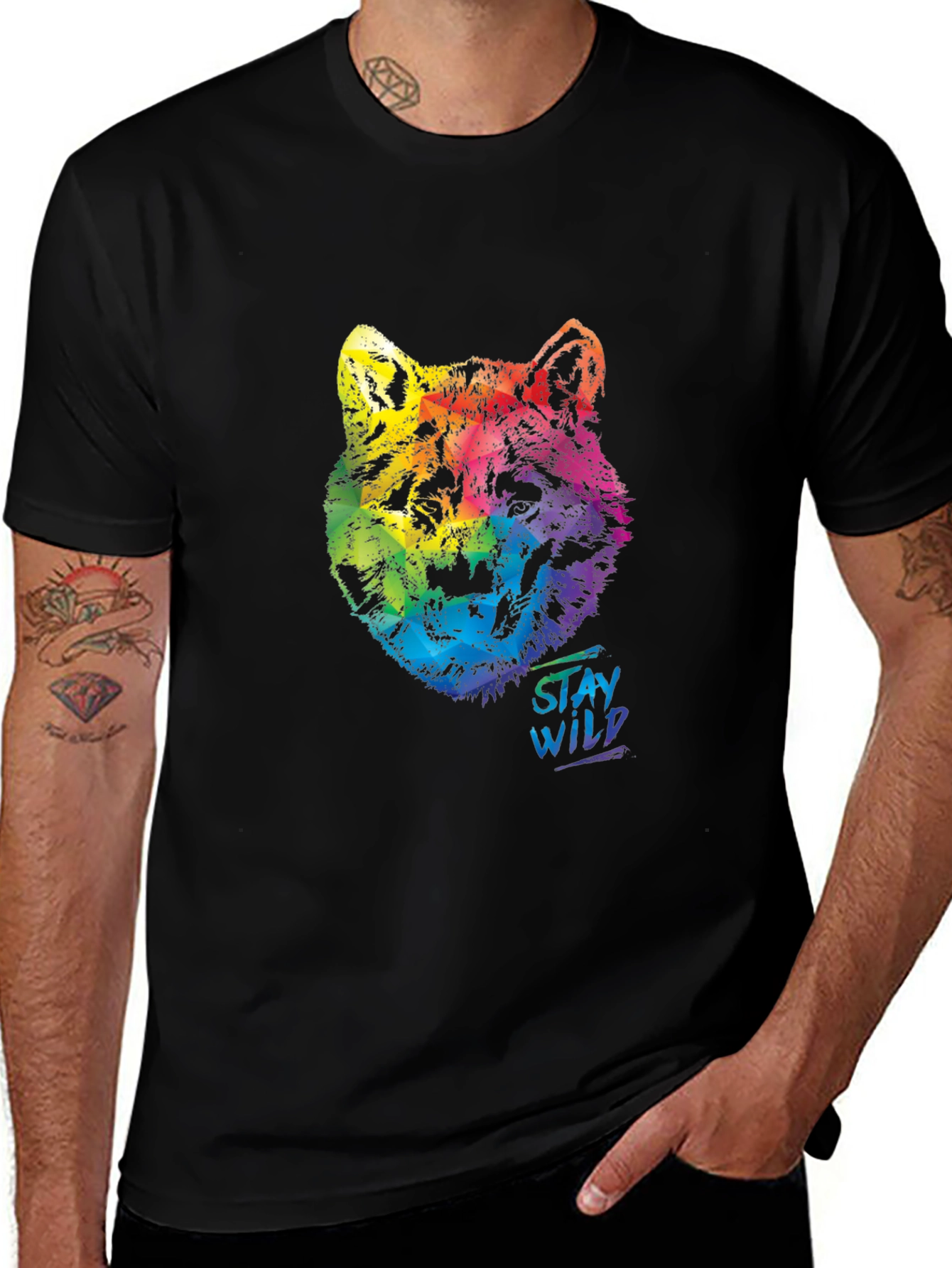 Variant 7 of Rainbow Wolf Graphic T-Shirt - Stay Wild