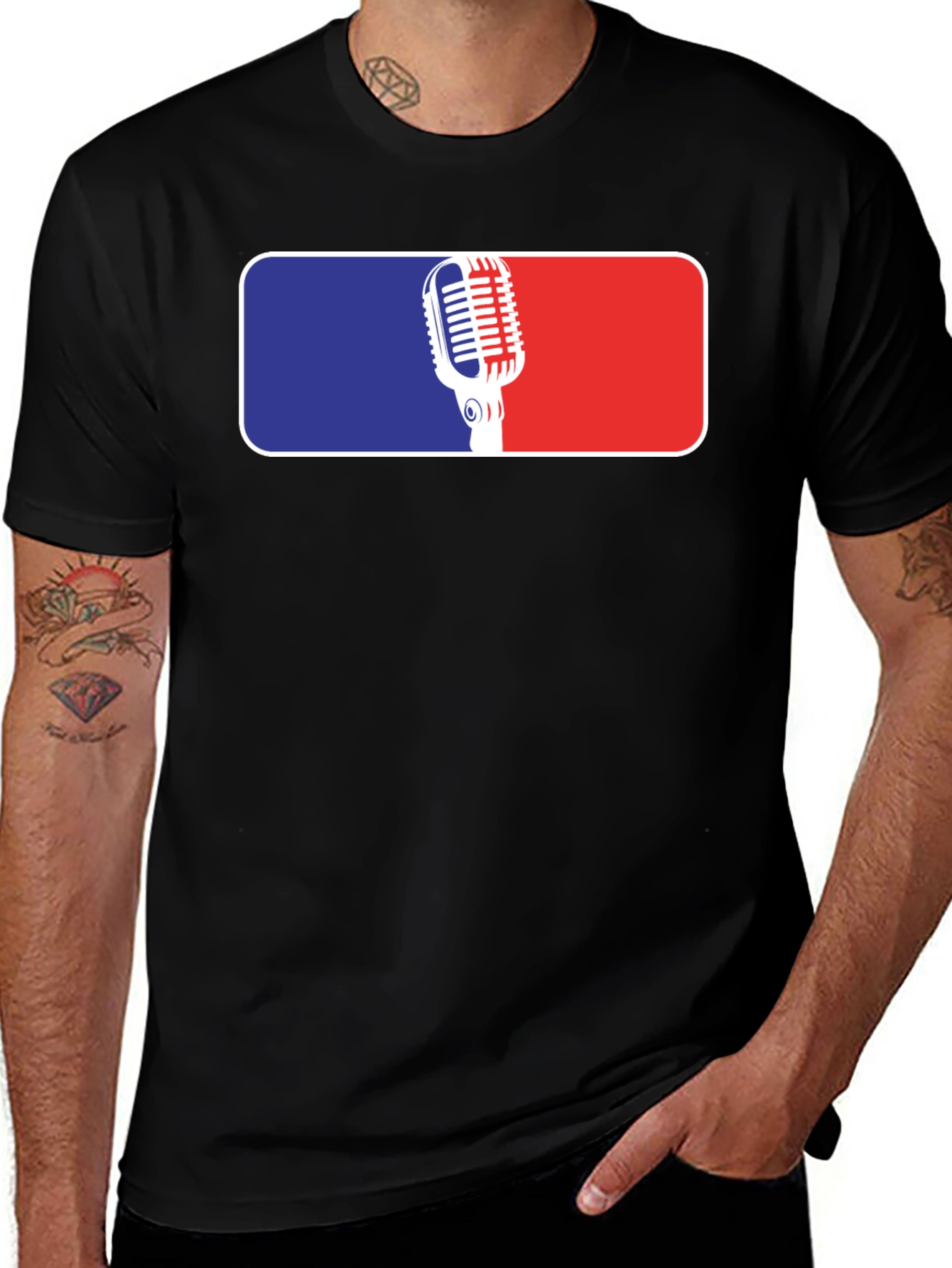 Variant 27 of Retro Microphone T-Shirt - Blue & Red Graphic Tee