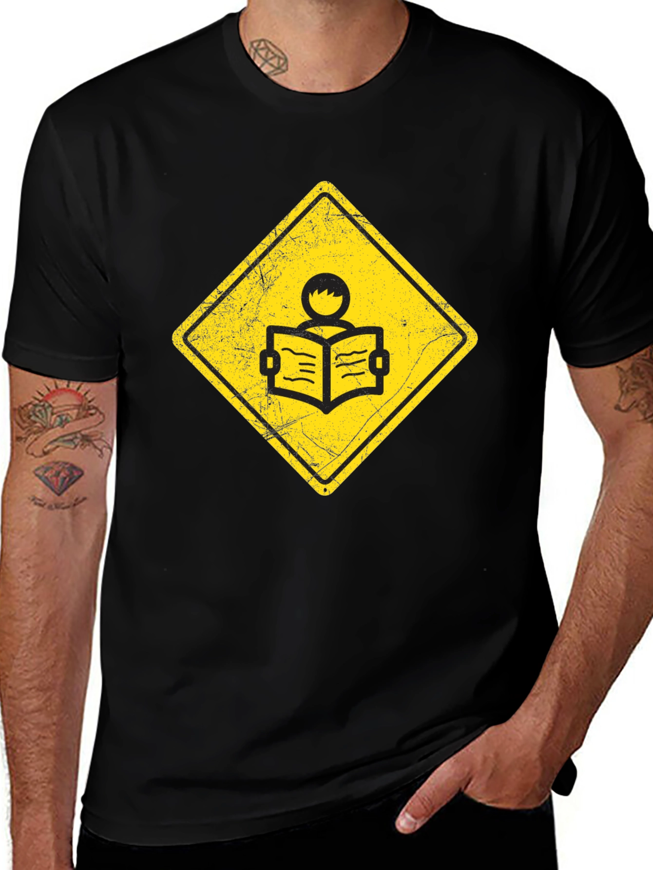 Variant 30 of Caution Reader T-Shirt - Black Cotton Tee