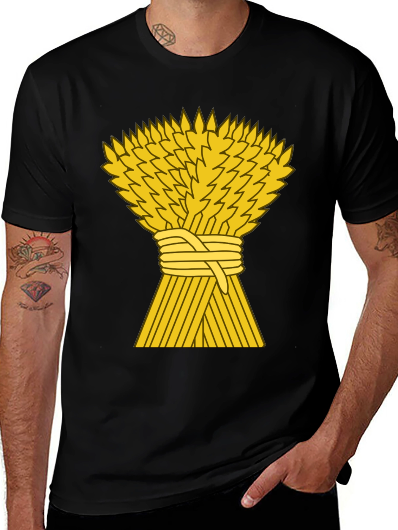 Variant 18 of Wheat Sheaf Graphic T-Shirt - Black Cotton Tee