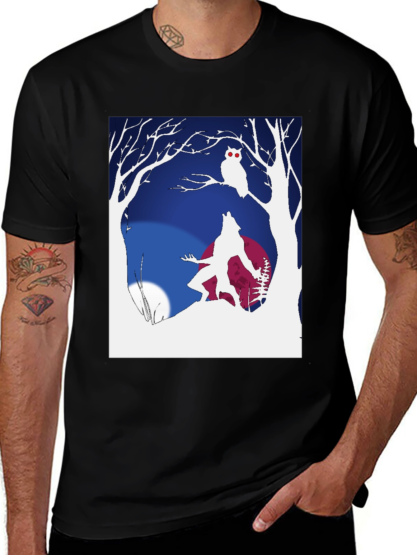 Werewolf & Owl Graphic Tee - Midnight Howl Design