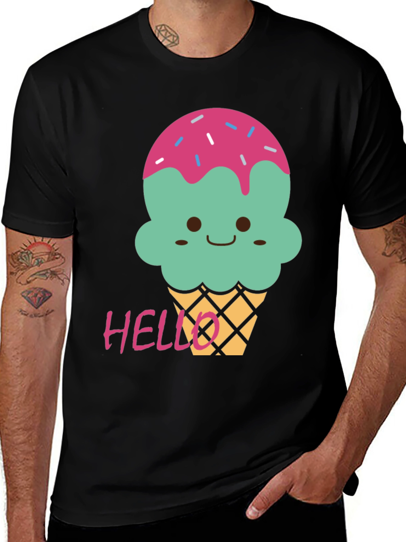 Cute Ice Cream Graphic Tee - Black T-Shirt
