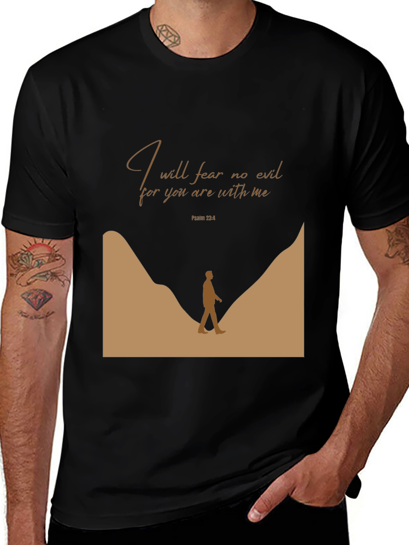 Variant 14 of Inspirational Black T-Shirt: 'I will fear no evil'