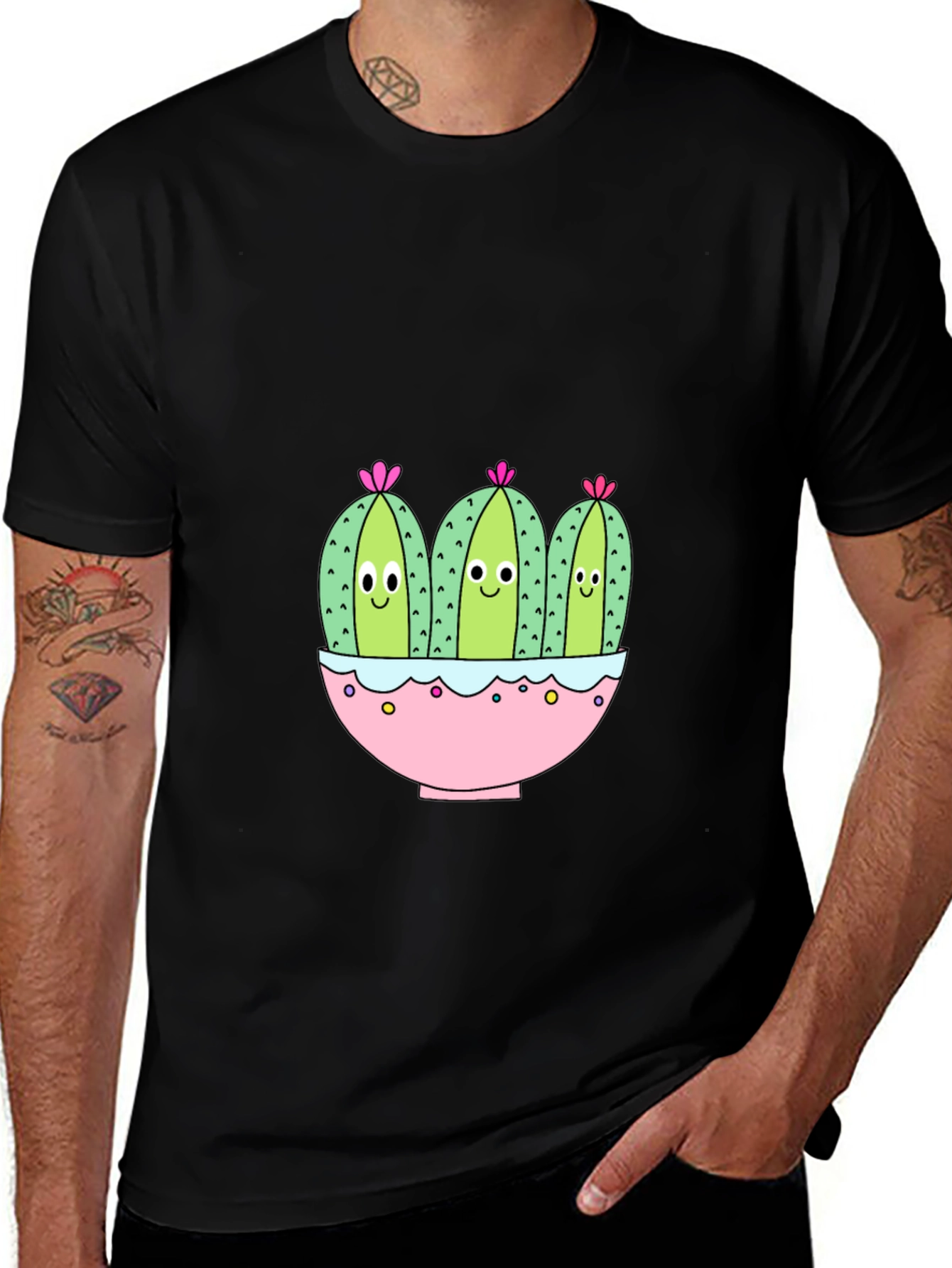 Variant 17 of Cute Cactus Graphic Tee - Black T-Shirt