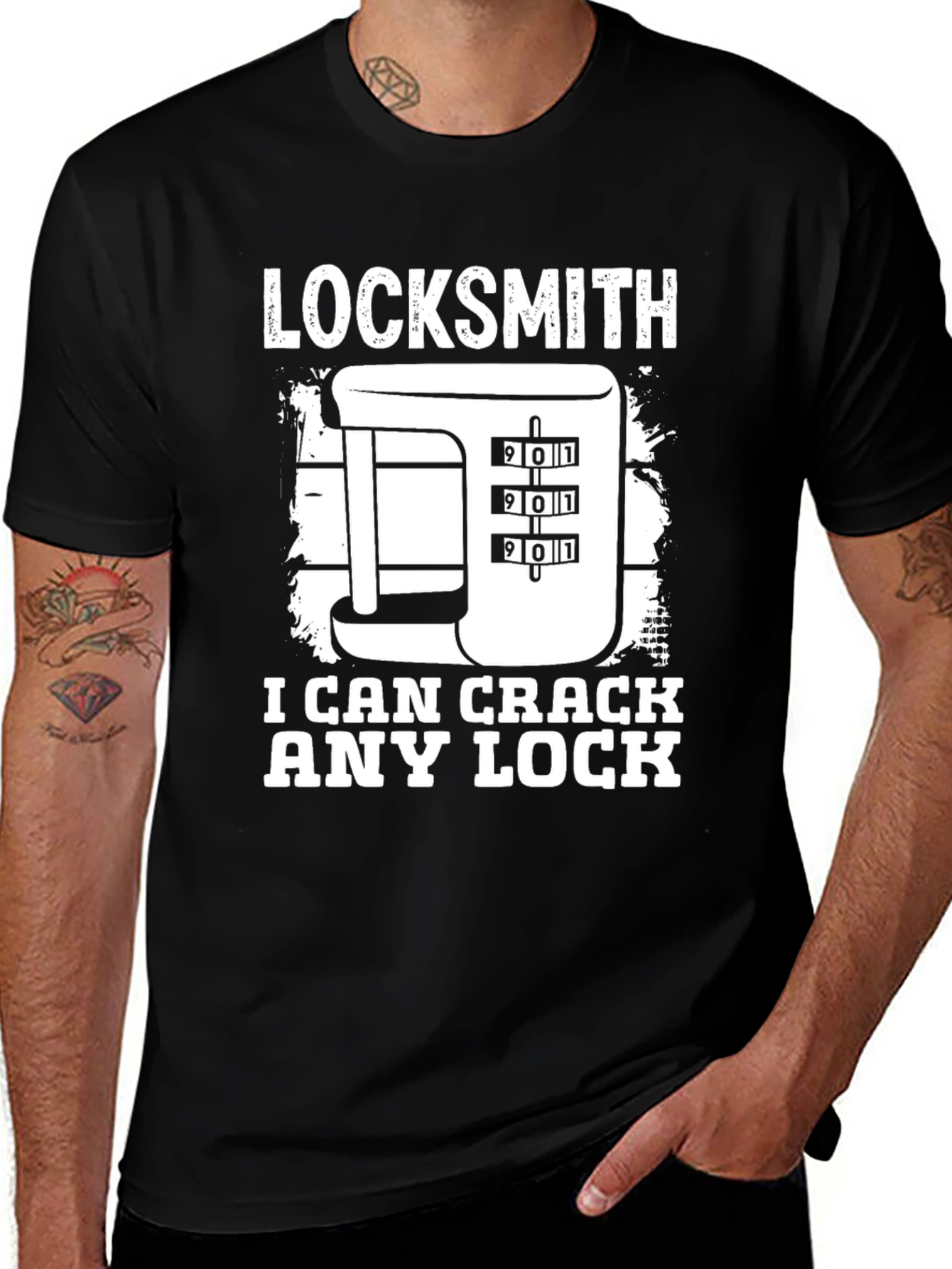 Variant 9 of Locksmith T-Shirt - I Can Crack Any Lock - Black Cotton Tee