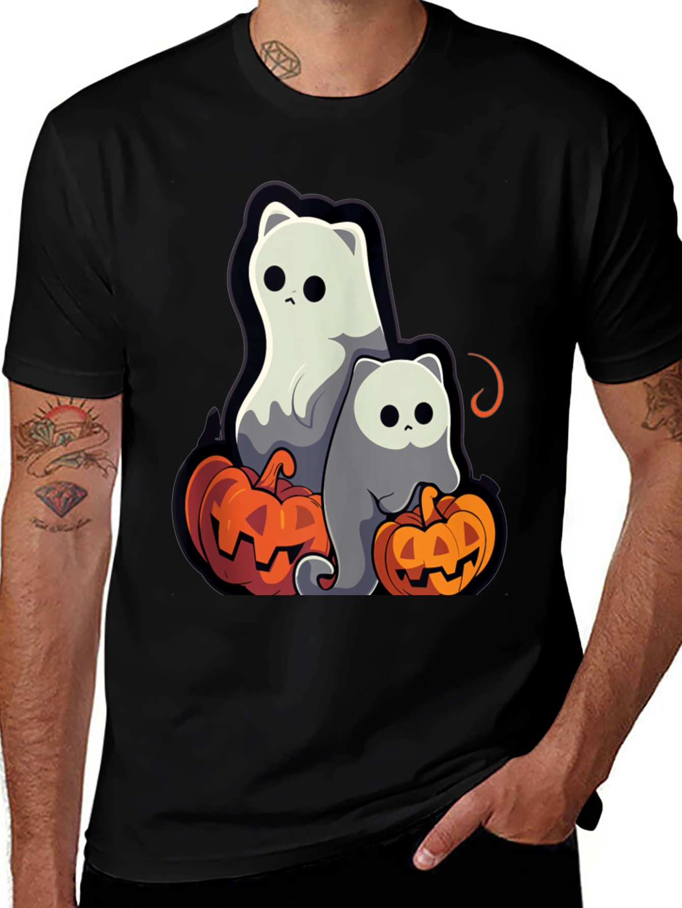 Halloween Ghost Cats & Pumpkins T-Shirt
