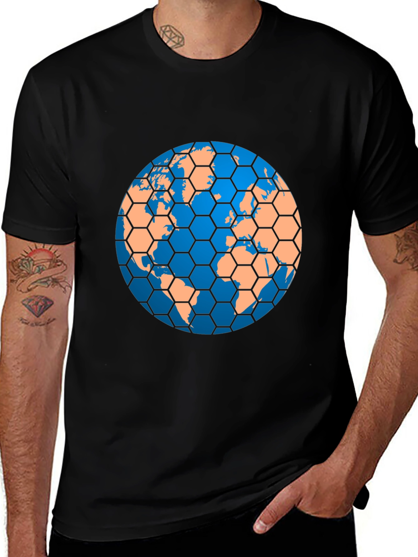 Variant 17 of Geometric Globe Graphic Tee - Earth-Friendly Style