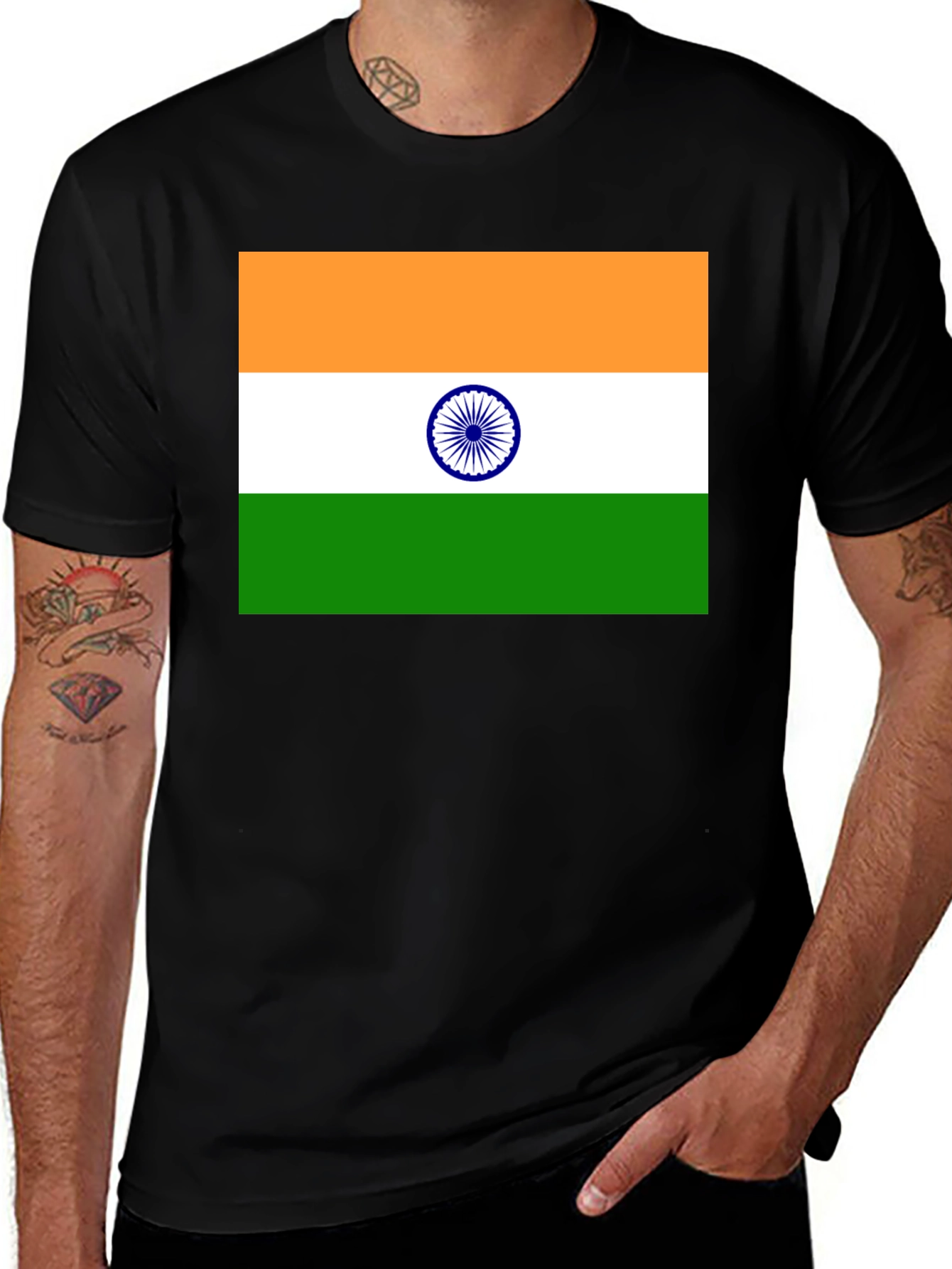 India Flag Graphic T-Shirt - Black Cotton Blend