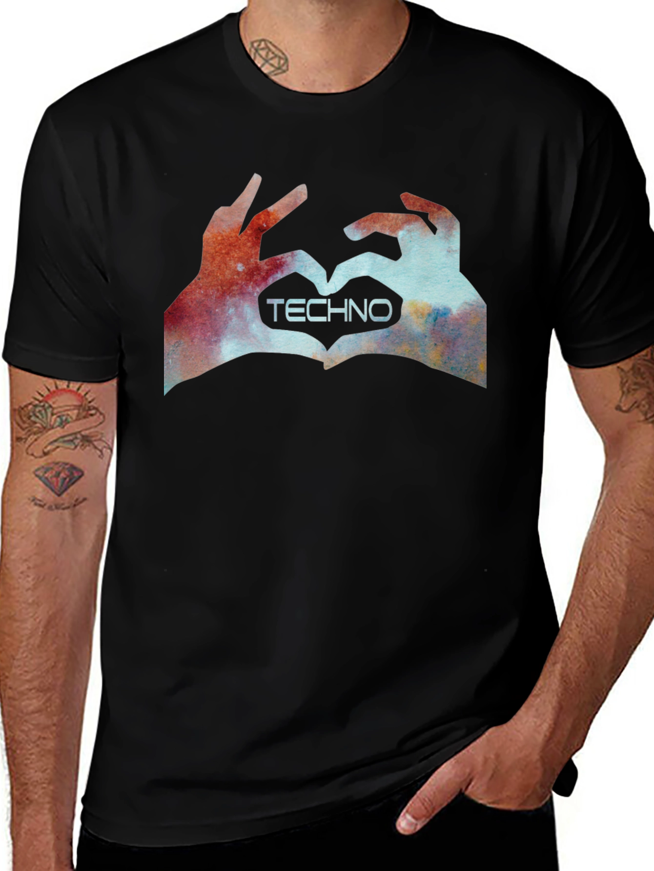 Variant 4 of Techno Love Hands Graphic Tee - Black