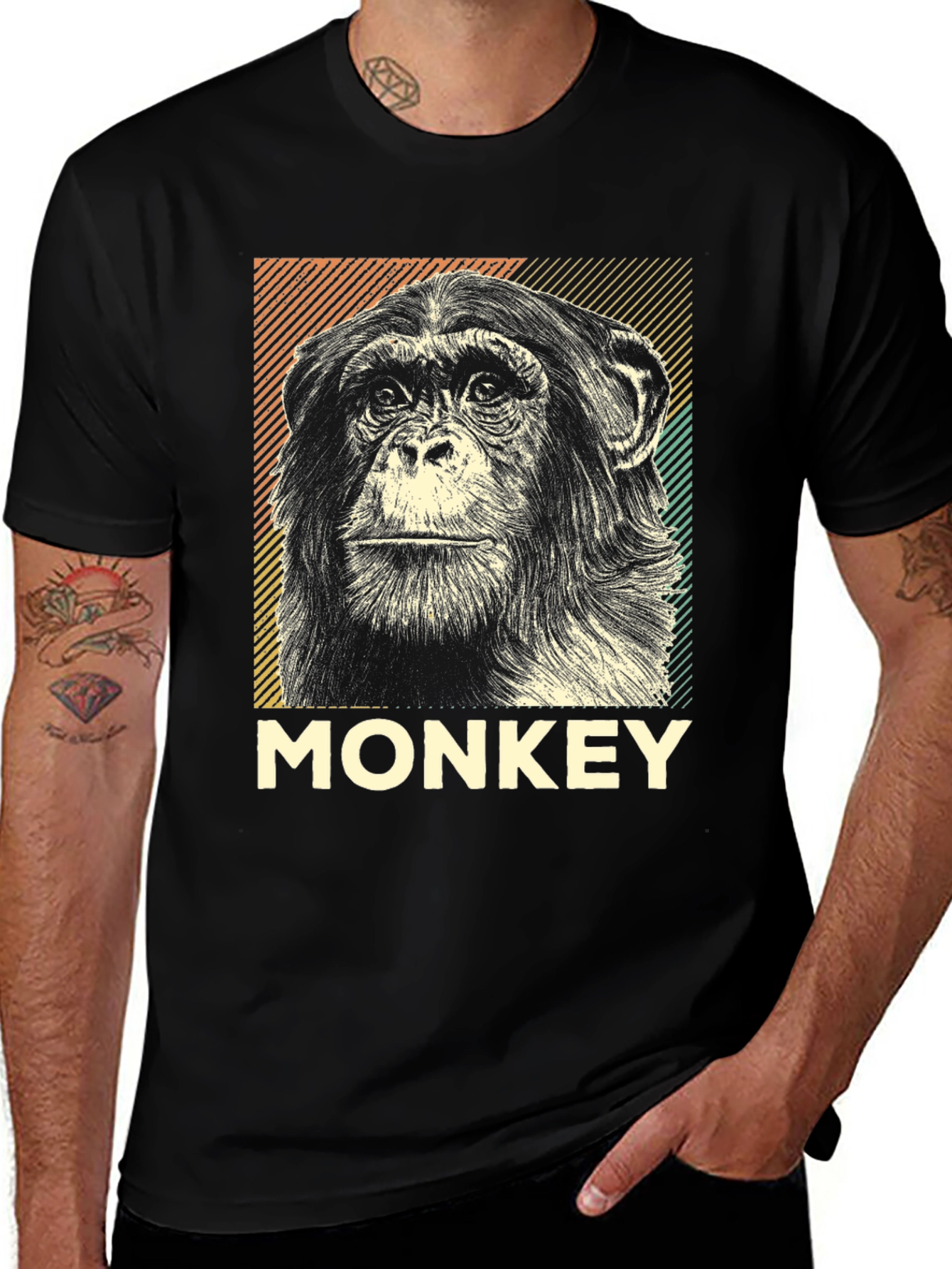 Variant 11 of Retro Monkey Graphic Tee - Black Cotton T-Shirt