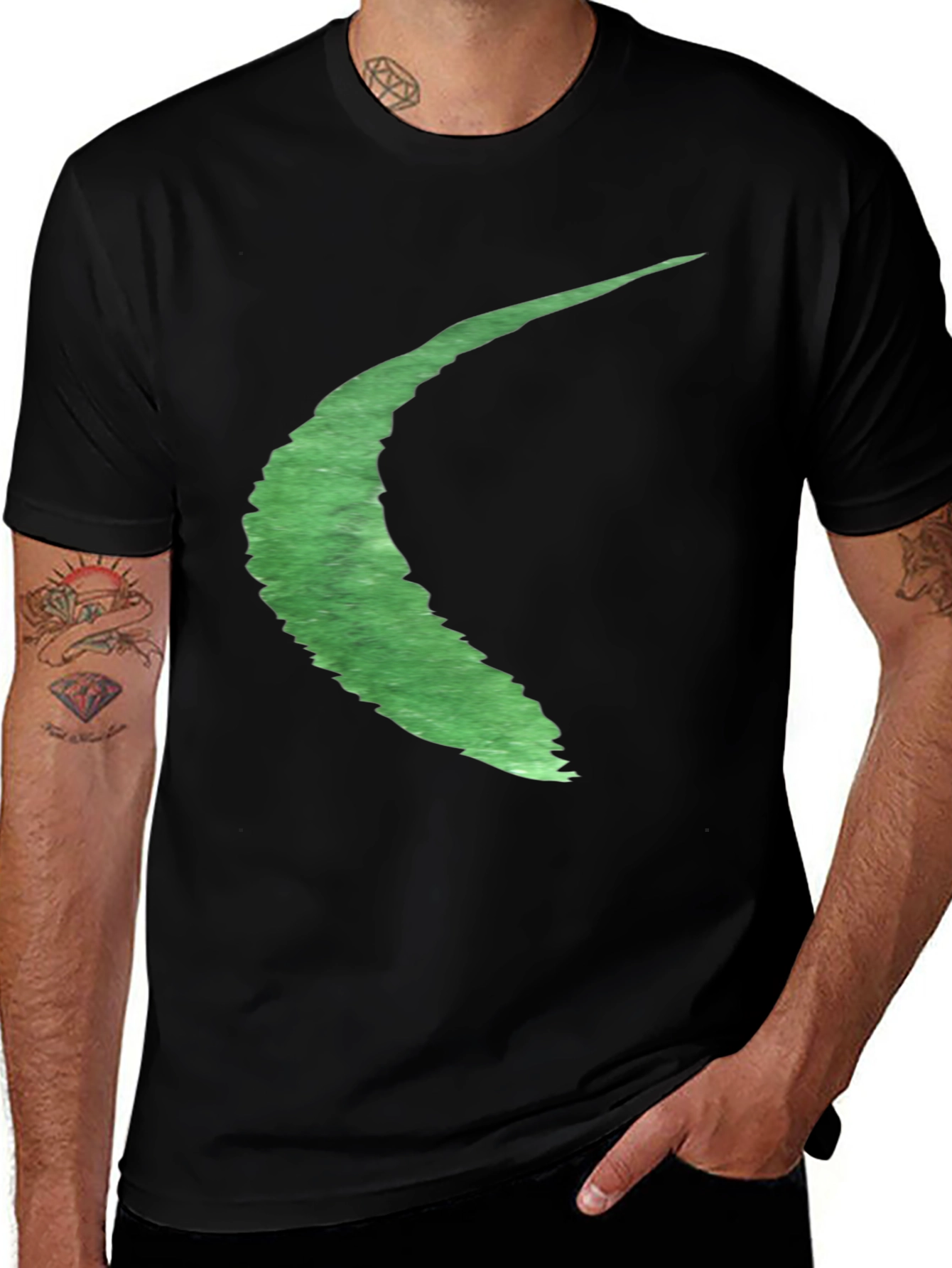 Variant 24 of Green Crescent Graphic Black T-Shirt